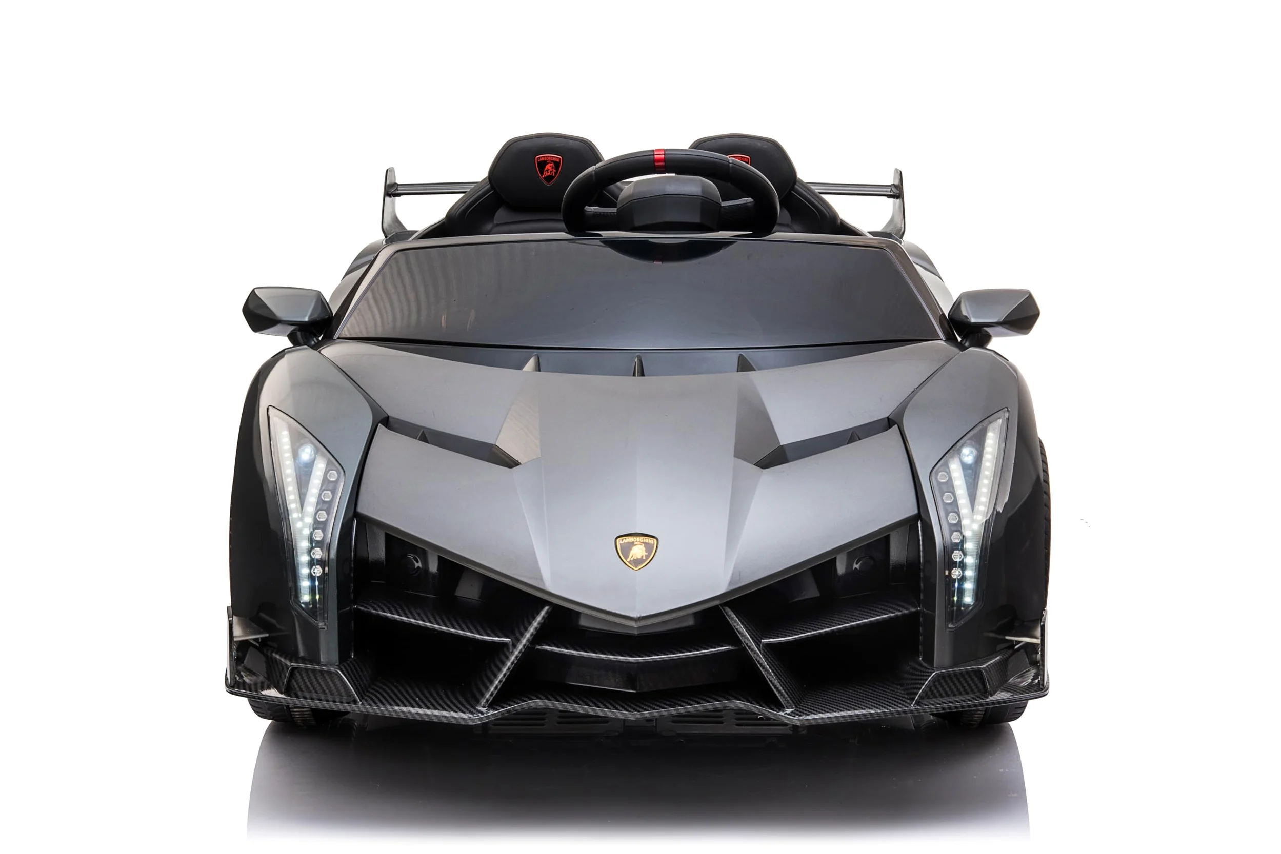 FINOOS Auto macchina elettrica per bambini Lamborghin Veneno 24V 2 posti, 4X4, sedile in pelle, ruote in gomma con telecomando 2,4 GHz da 1 a 7 anni (Grigio metallizzato)