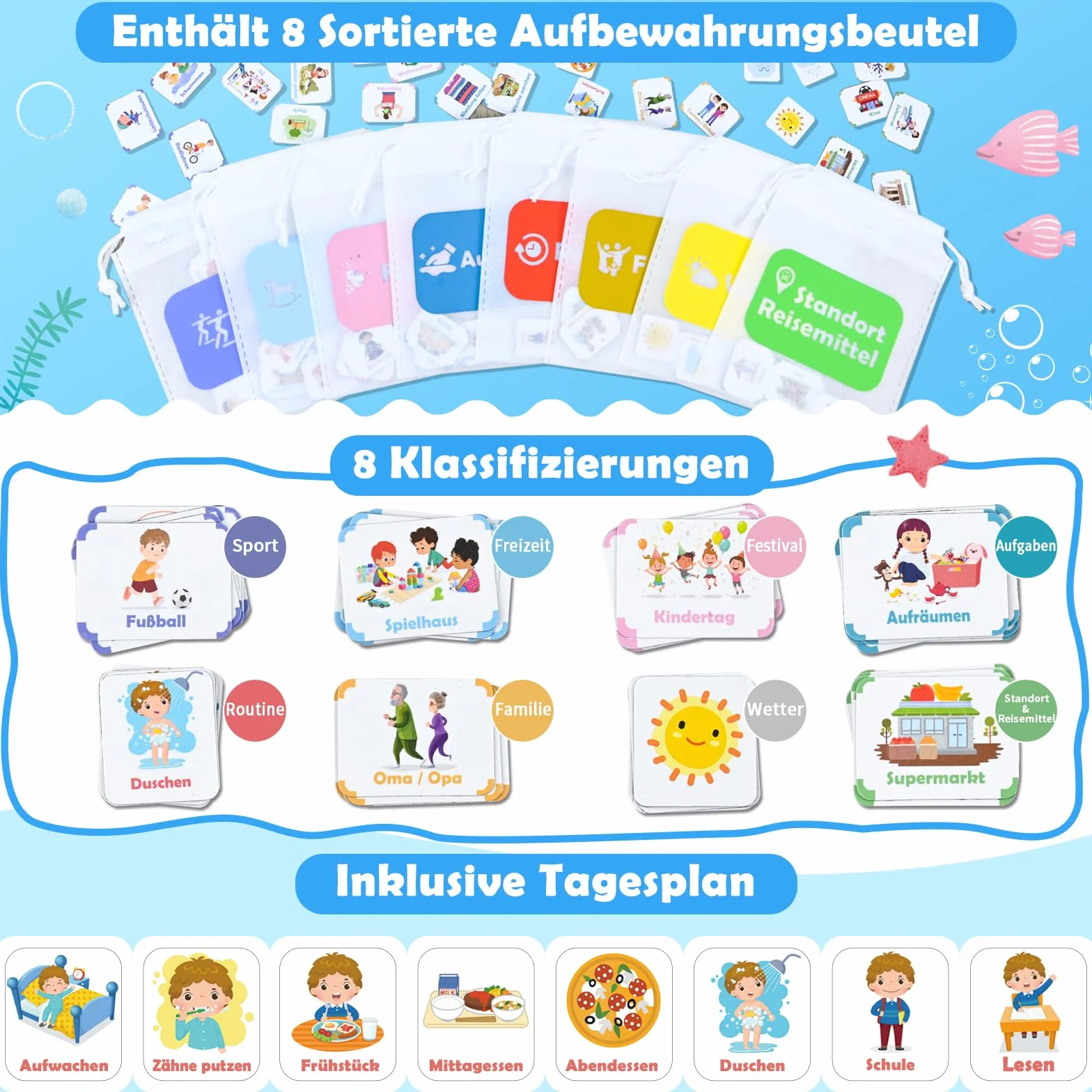 FORMIZON Montessori, agenda settimanale per bambini, lavagna magnetica con 248 magneti, custodia e penna, calendario per bambini, programma giornaliero e programma settimanale, gioco educativo