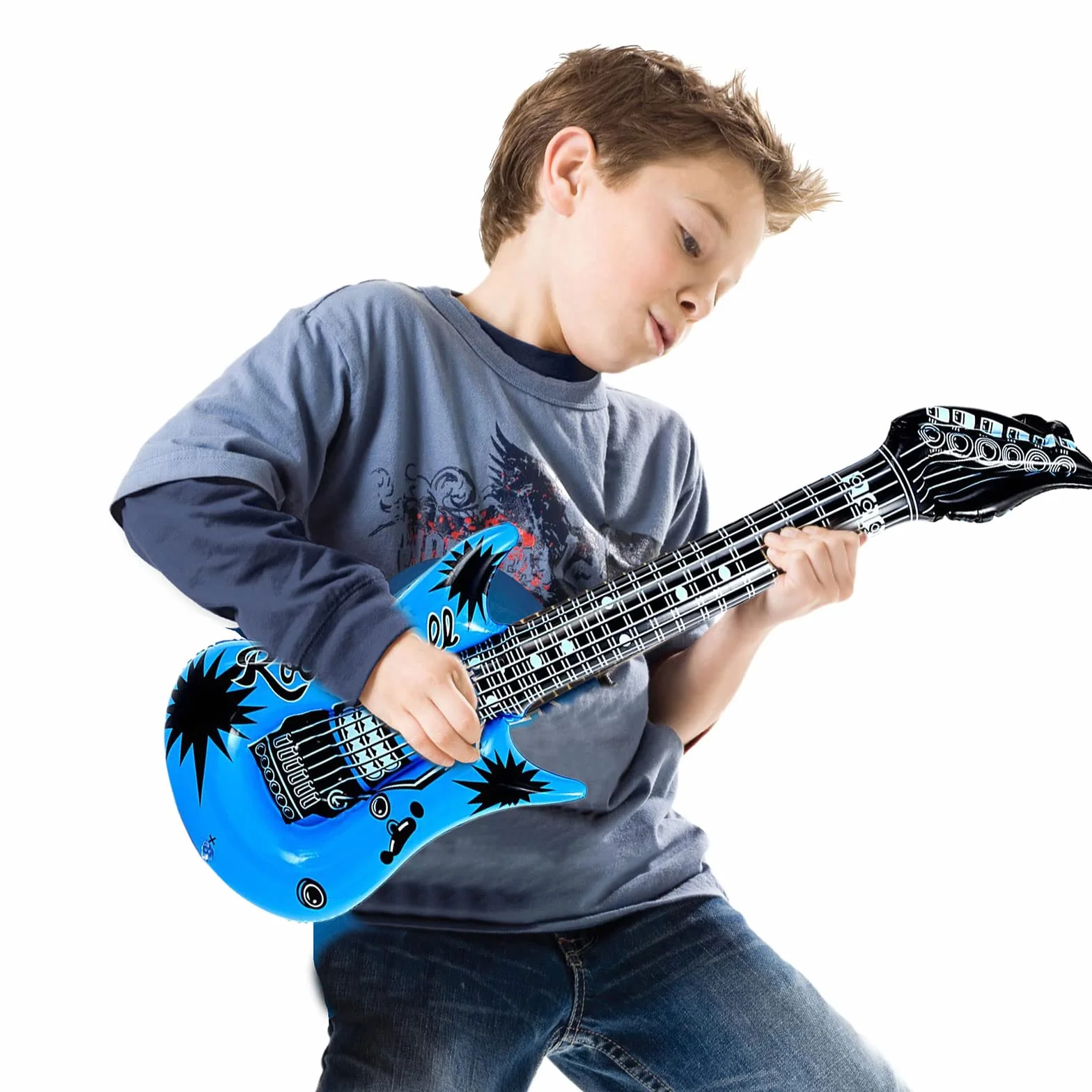 VIKSAUN 10 Pezzi Gonfiabili Rock Star Giocattolo Set 5 Chitarre 5 Microfoni Decorazione Feste Rock and Roll