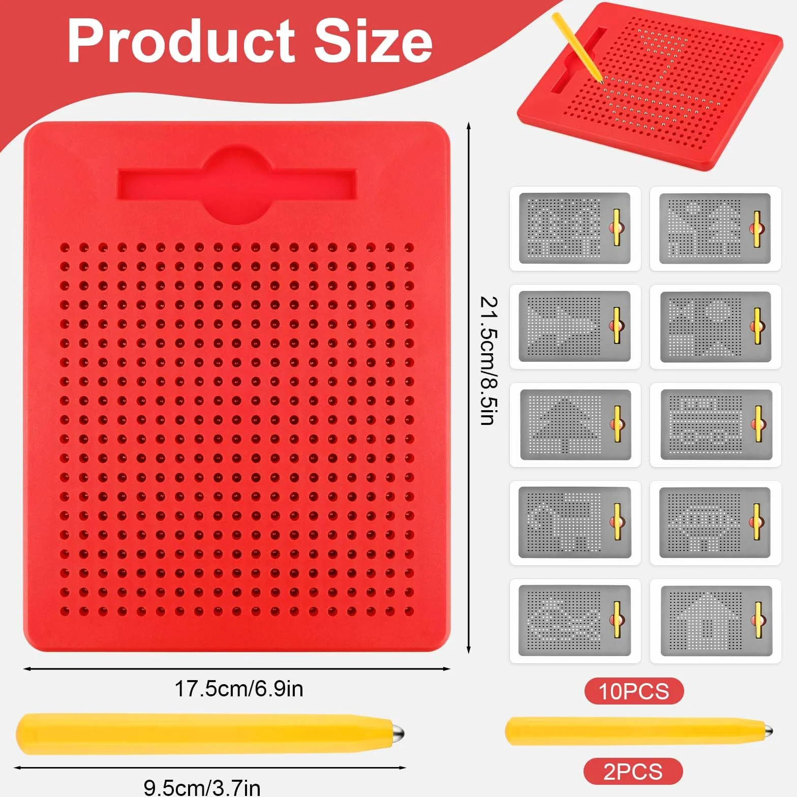 yue Magico Gioco Magnetico, Tavolo da Disegno Magnetico con 2 Pezzi Penna Magnetica, da Portare con sé, Bambini Giocattolo Educativo per dai 3 Anni in su, 21.5x17.5 cm, Rosso