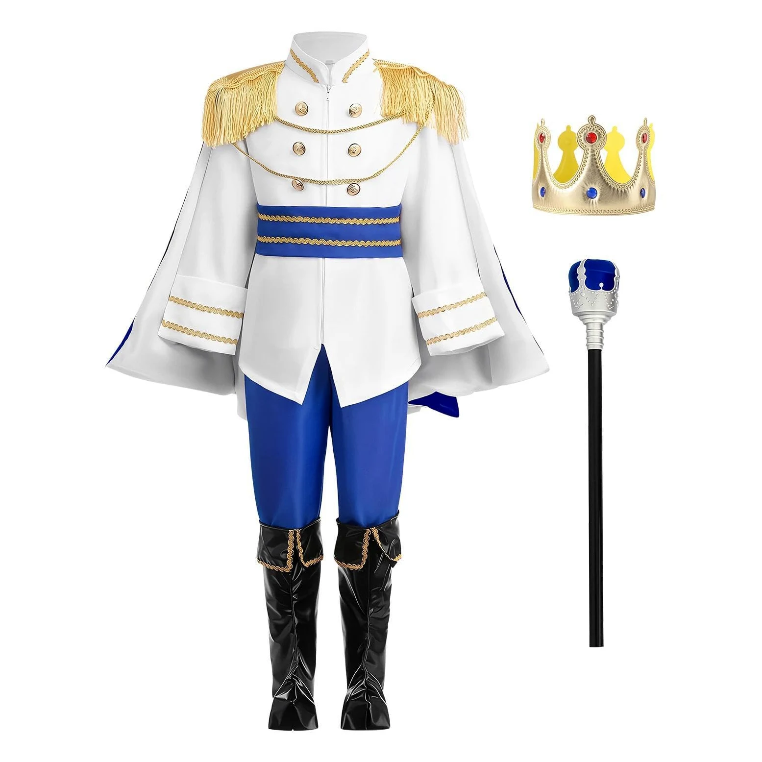 Costume da Re per Bambini Costume Reale Medievale di Halloween con Mantello | Vestito per Bambini da Festa e Festival con Cappa per Bambini Festa Carnevale Uso Quotidiano Foto di Scena