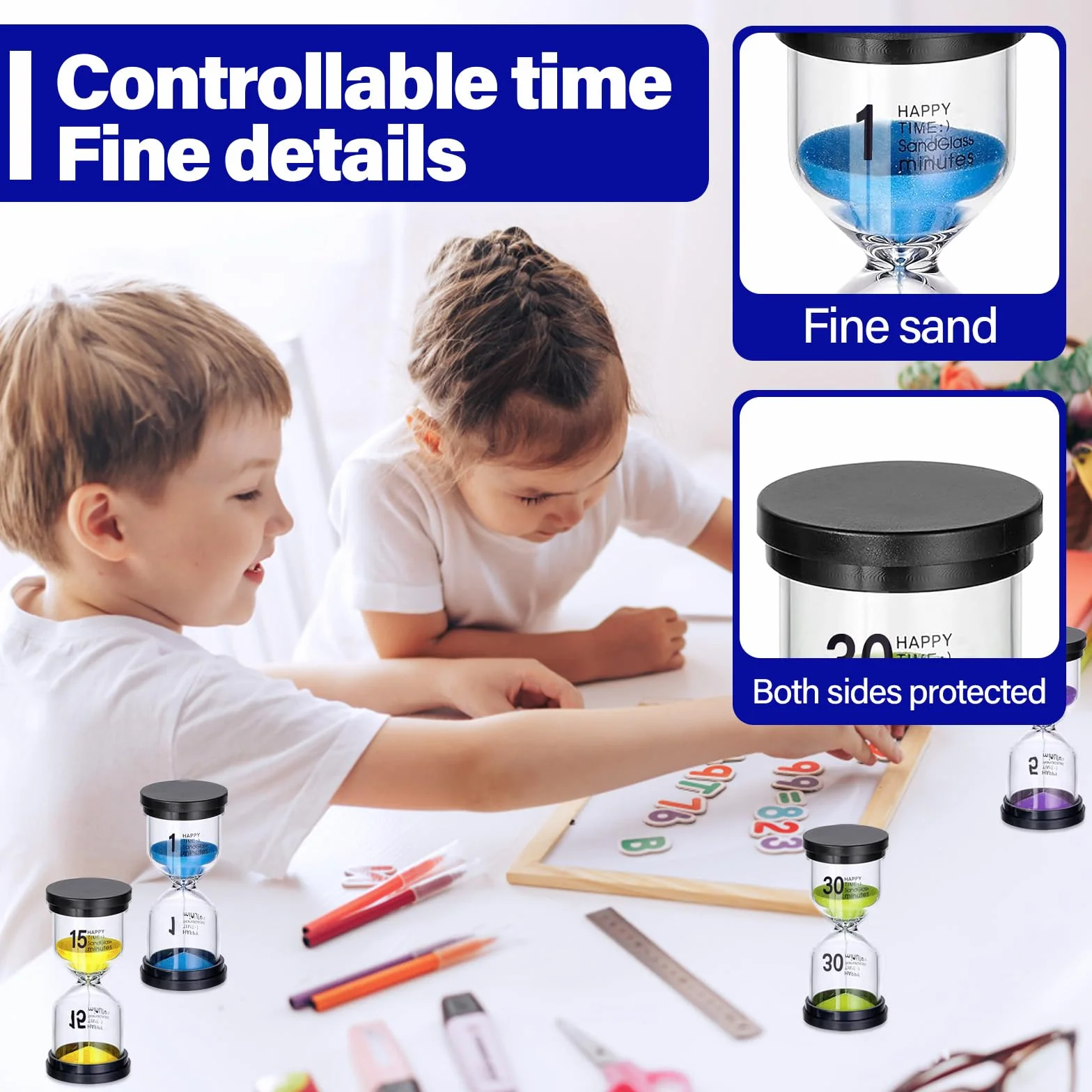 6 pezzi Clessidra Set, Set Clessidra Sabbia Colorata,Timer a Clessidra,1/3/5/10/15/30 Minuti, per Casa, Cucina, Gli Sport e i Giochi e Ufficio Timer