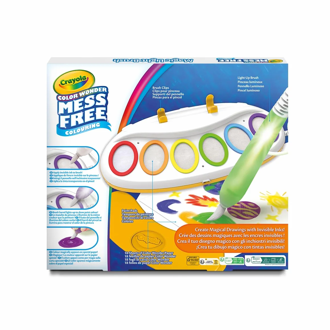 CRAYOLA Color Wonder Magic Light Brush, MagiPennello Luminoso, Set Pittura Senza Macchia, attività Creativa e Regalo per Bambini dai 3 Anni, Pennello Magico, 75-7131, Versione Internazionale