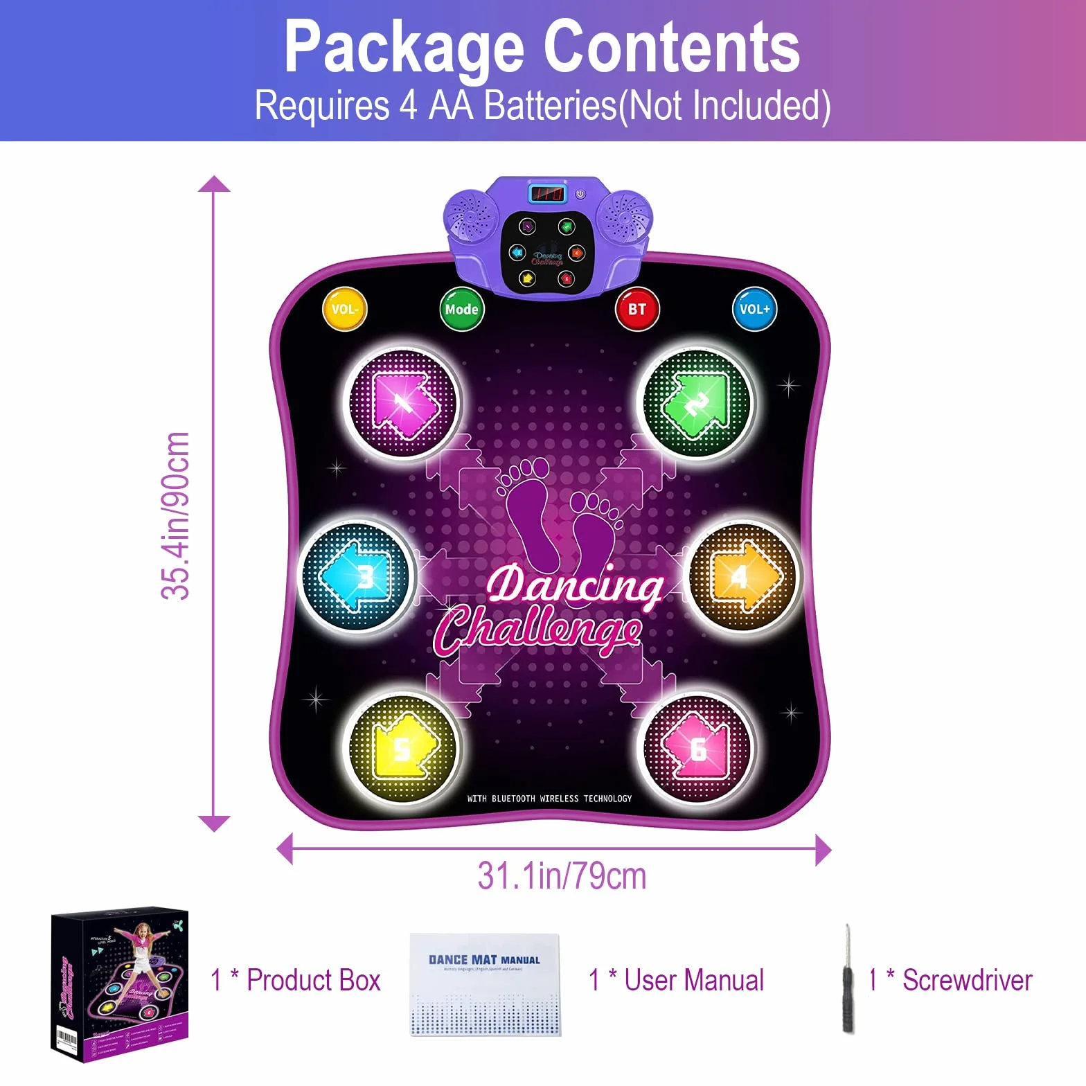 Tappetino da Ballo LED Bluetooth Bambini 3-12 Anni Viola