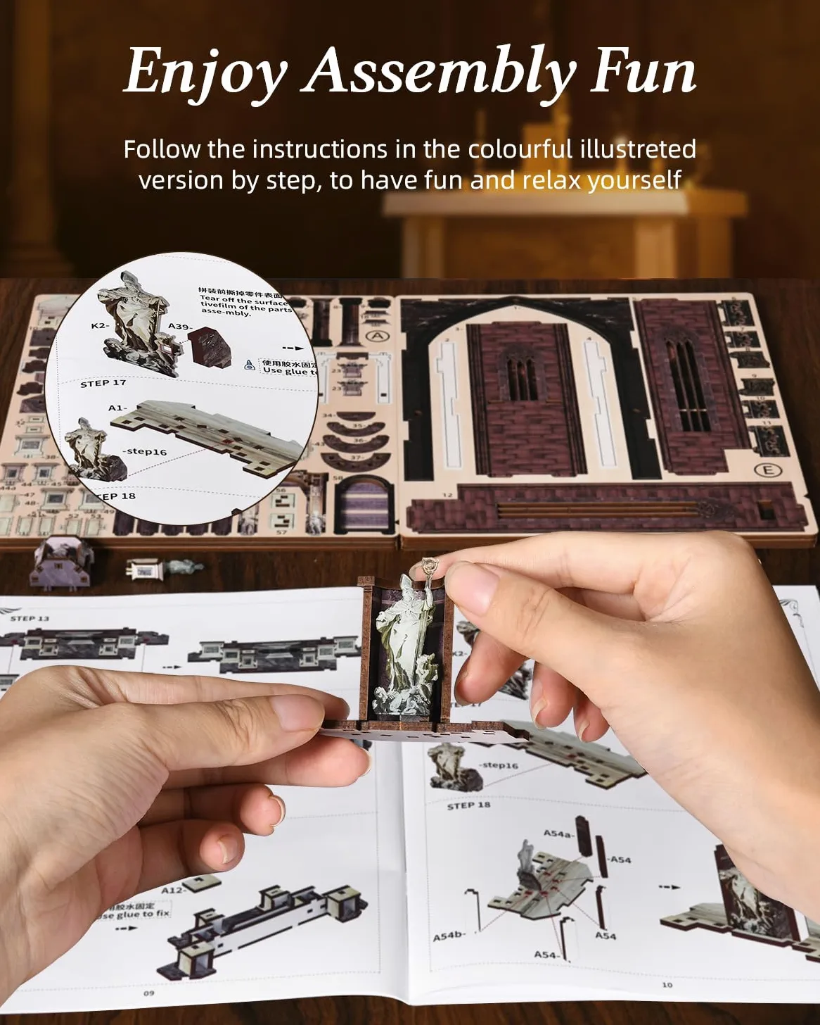 MiniCity Kit Book Nook, casa delle bambole fai da te, casa delle bambole, casa in miniatura per adulti, con luce LED, puzzle in legno 3D e fermalibri, decorazione e regalo (Duomo di Mliano)