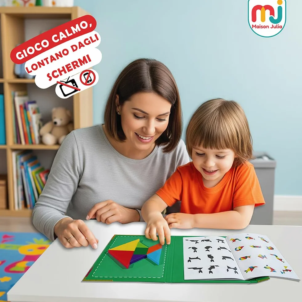 Tangram Magnetico - Gioco per bambini dai 3 anni - Gioco di viaggio per bambini - Rompere testa - Logica -Apprendimento Forme geometriche Colori - Regalo Natale Compleanno - Montessori