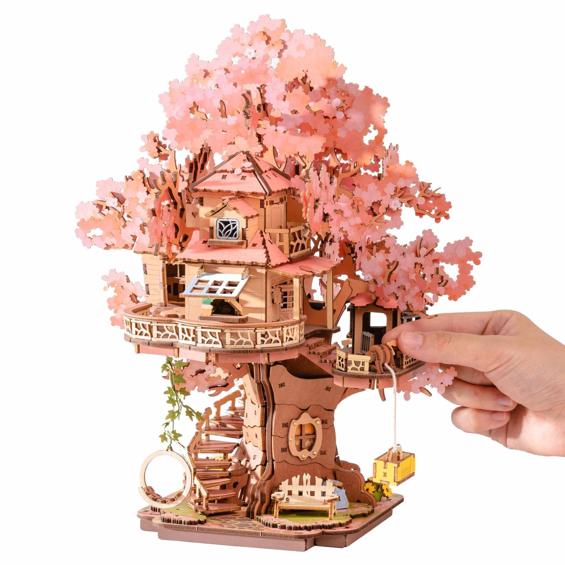 Rolife Puzzle 3D Casa Sakura sull'Albero, Puzzle Legno per Adulti 535 Pezzi, Kit per Costruire Modellini da Costruire a Fissaggio Snap-Fit, Decorazione con Fiori di Sakura Luccicanti