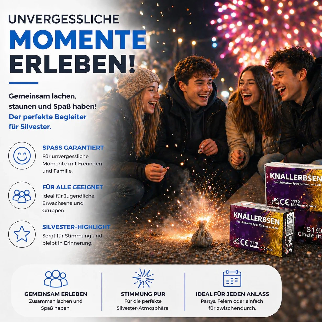 TK Gruppe Timo Klingler 1000 X Knallerbsen Knallteufel Knallfrösche Knaller Fuochi d'artificio Silvester Cat. F1 display per ragazzi e bambini Fuochi d'artificio 2021 (1000x)