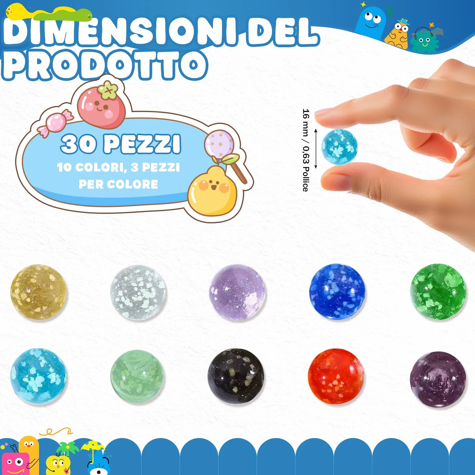 Biglie di Vetro 16mm Bagliore Nel Buio 30 Pezzi per Bambini Giocattoli Tradizionali
