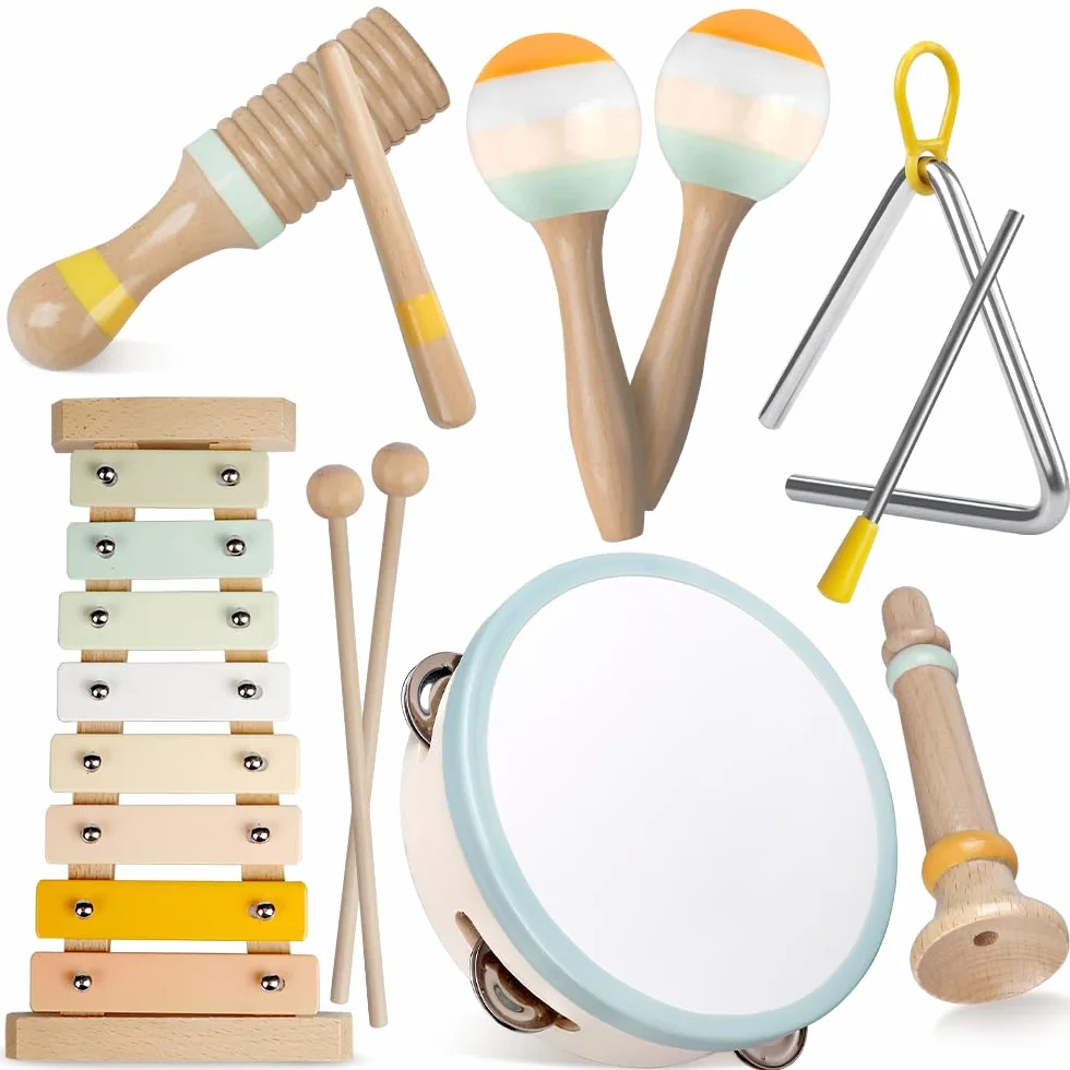 Strumenti Musicali Montessori: Set in legno per bambini 1-3 anni con xilofono moderno. Educazione prescolare neutra dal punto di vista del genere, ideale come regalo.