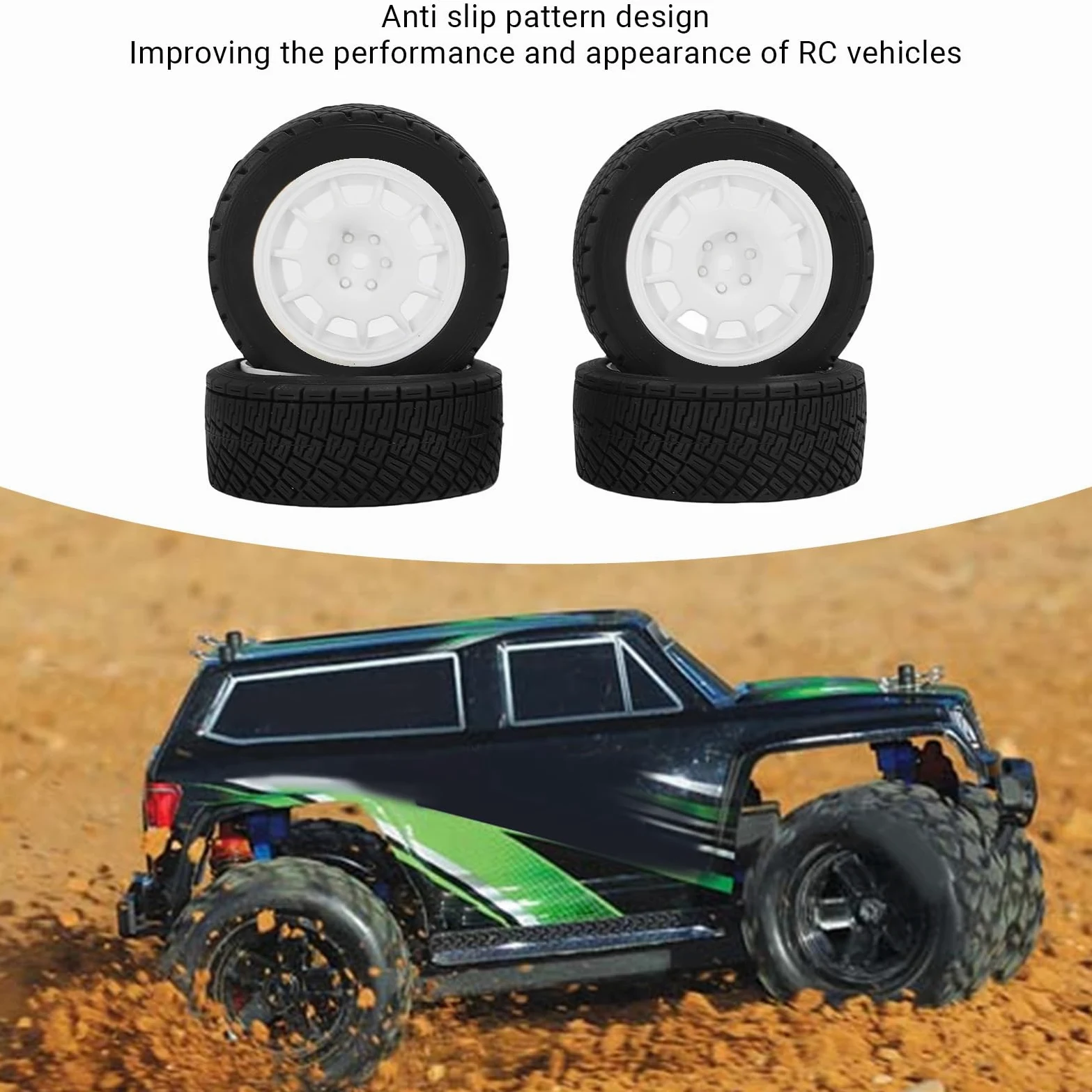 Buachois Pneumatici per Auto RC, 4 Pezzi Gomma Sostituzione per Modellini 12mm Antiscivolo Design Testurizzato, Ruote per Veicoli Radiocomandati Giocattolo