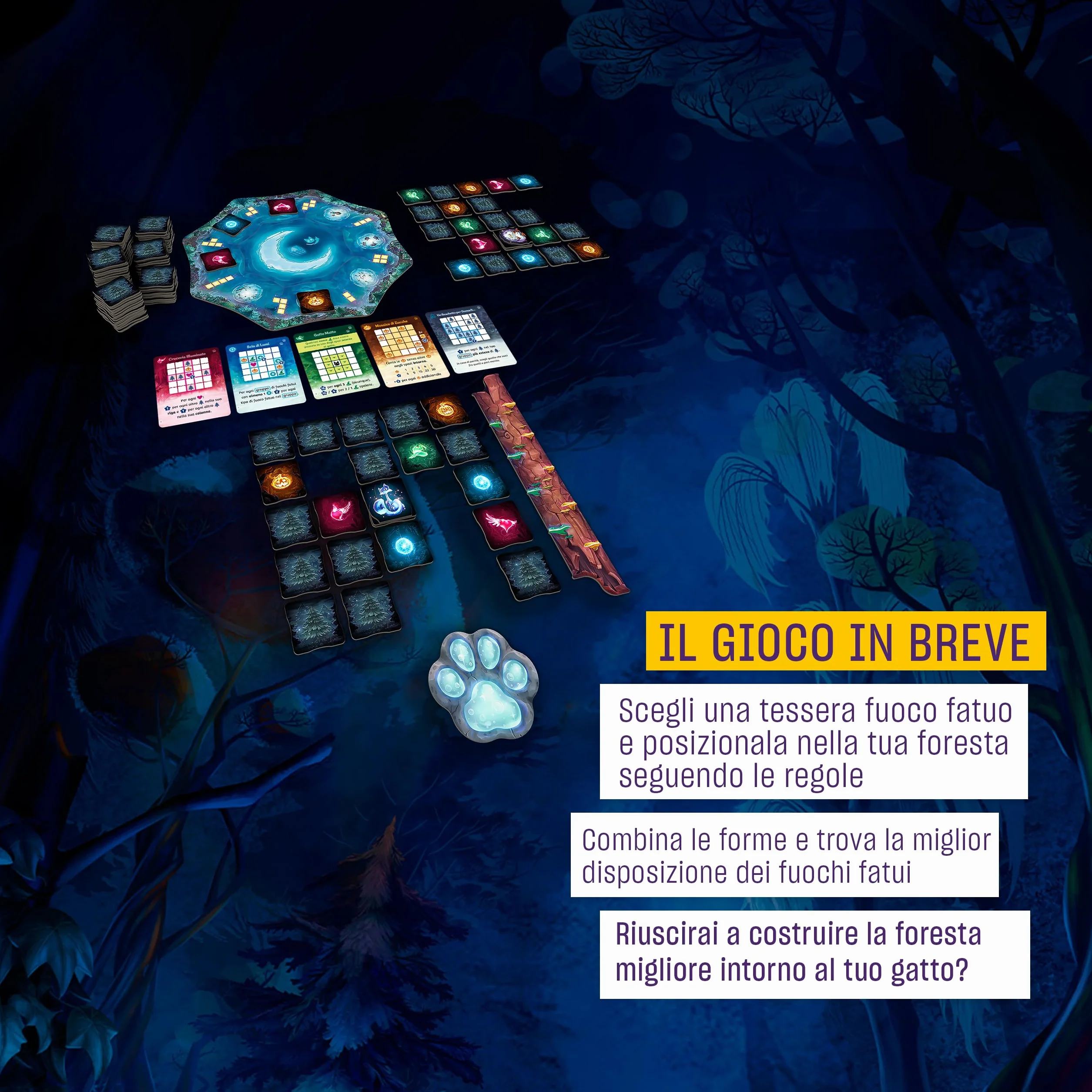 Cranio Creations - Wispwood - Esplora una magica foresta di fuochi fatui colorati - Gioco da Tavolo per Famiglie - Età 10+ - Da 1 a 4 Giocatori - Edizione in Lingua Italiana