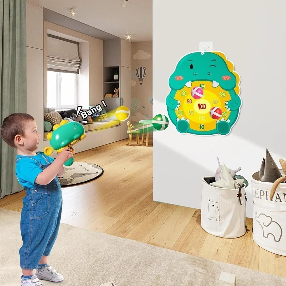 Gioco Freccette Bambini Dinosauro Pistola Blaster Giocattolo Bersaglio 12 Palline Appiccicose