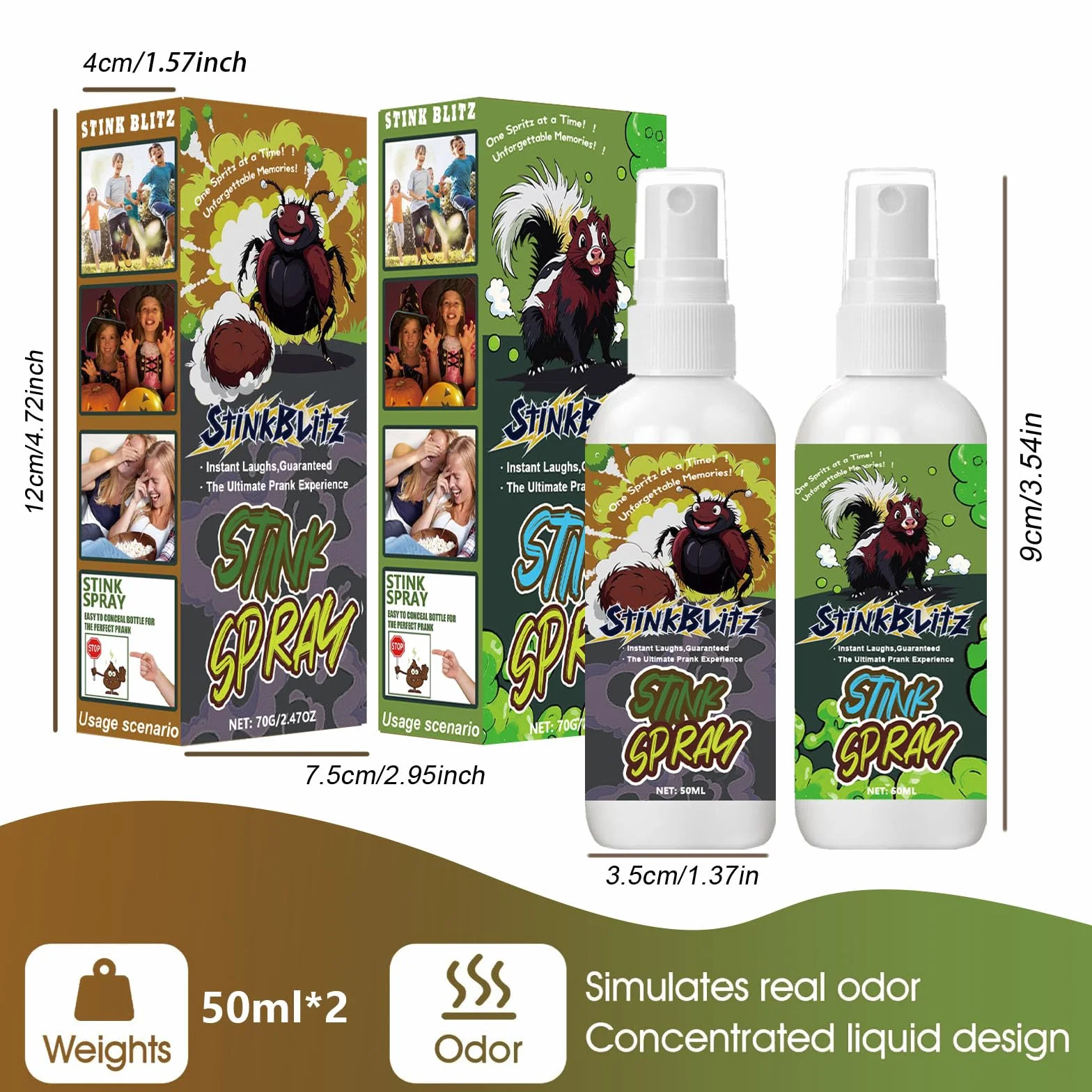 Spray Puzzolente Liquido per Scherzi, Spray per Scoregge Liquido, Spray Puzzolente, Scherzi Divertenti, Spray Cacca, Scherzartikel Furz-Spray per Halloween Party Adulti 50ml×2