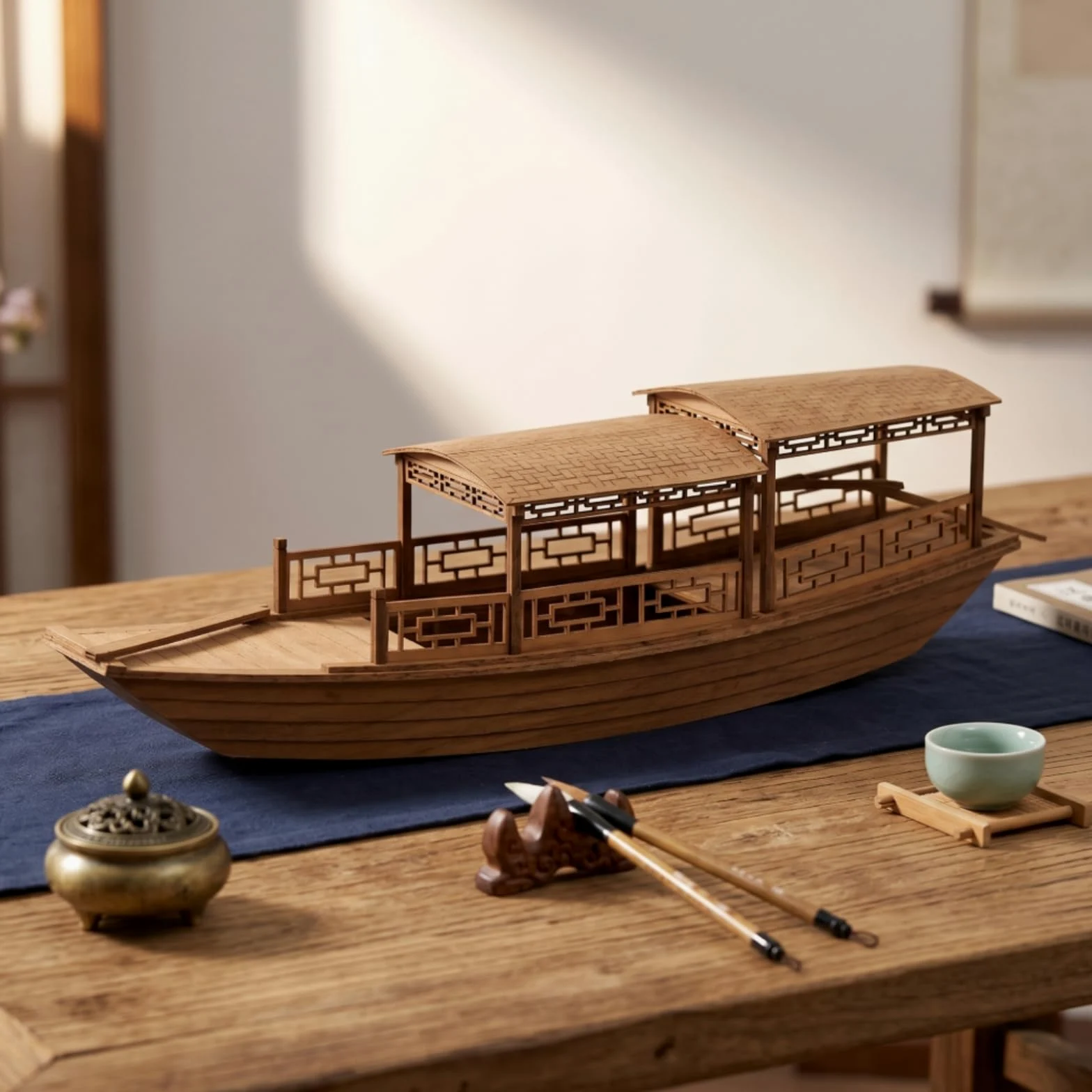 Chosertory Modellino Barca Tradizionale Cinese Kit Barca in Legno Barca Peschereccio Scafo Legno Progetto Hobbistico Gratificante con Riproduzione Accurata, A Fishing Boat