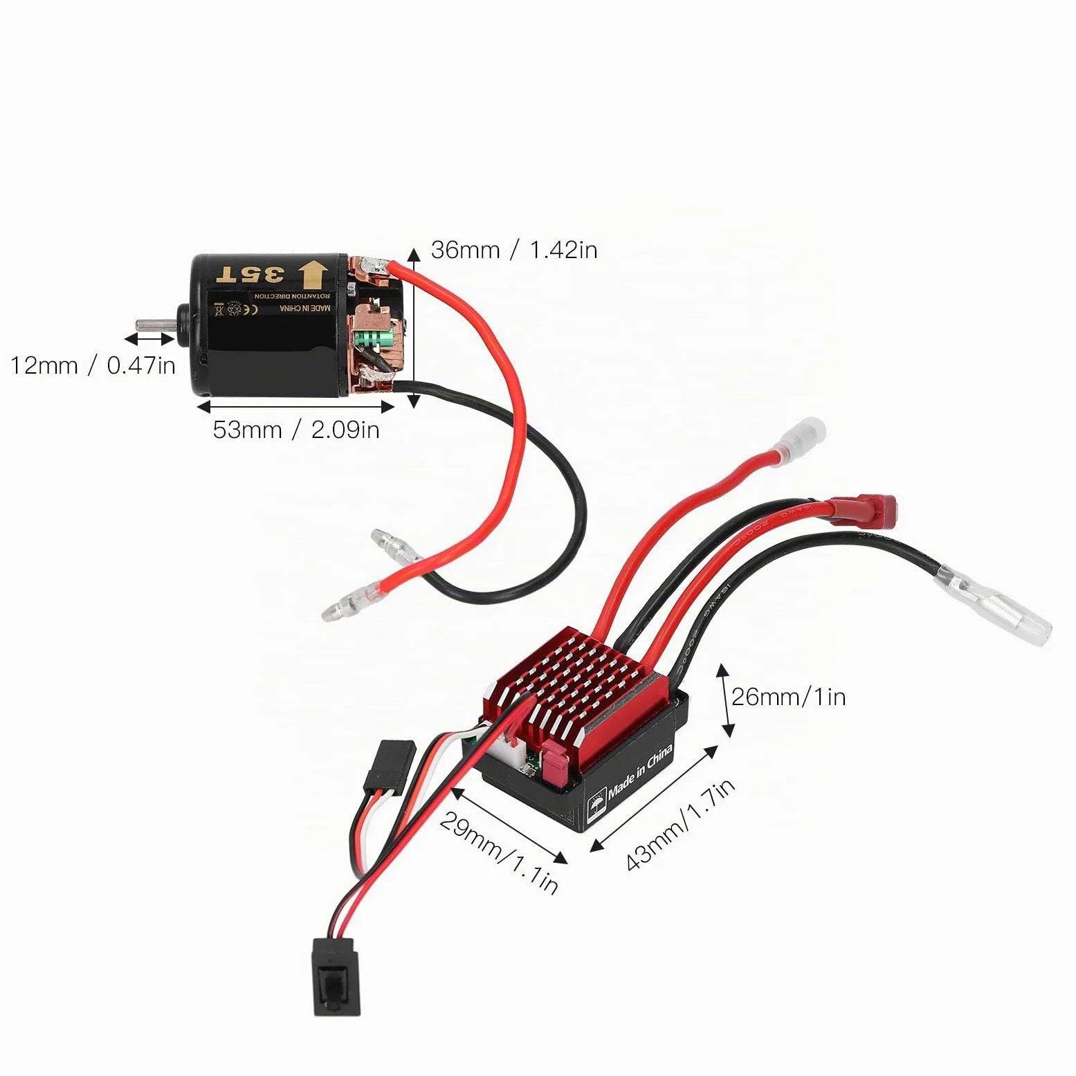 1/10 RC Motore ESC, 540 Motore Spazzolato 35T 45T 55T con 360A ESC Combo, 1/10 RC Elettrico Ad Alta velocità Controller T Plug Accessorio Adatto per Tamiya 1/10 RC Auto da Corsa Camion(45T)