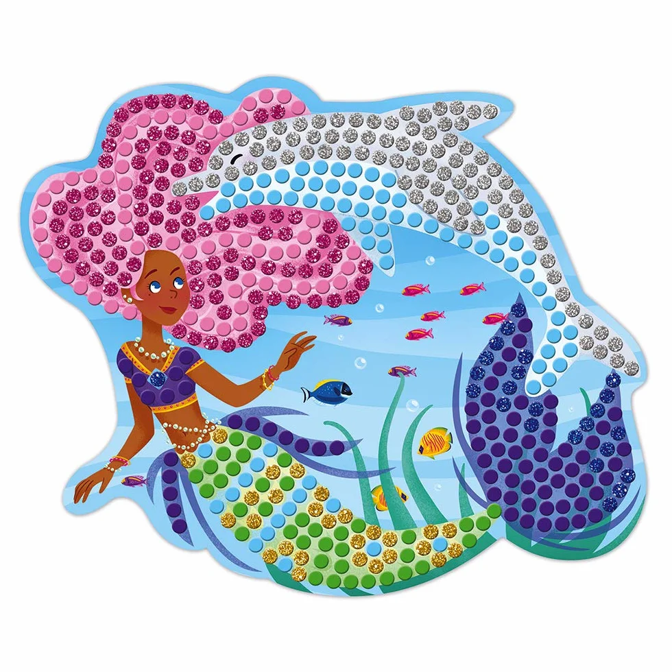 Janod - Cofanetto Mosaici Delfini e Sirene - Les Ateliers du Calme - Kit Creativo per il Tempo Libero Dei Bambini - Sviluppo della Motricità Fine e della Concentrazione - Dall'Età di 7 Anni, J07961