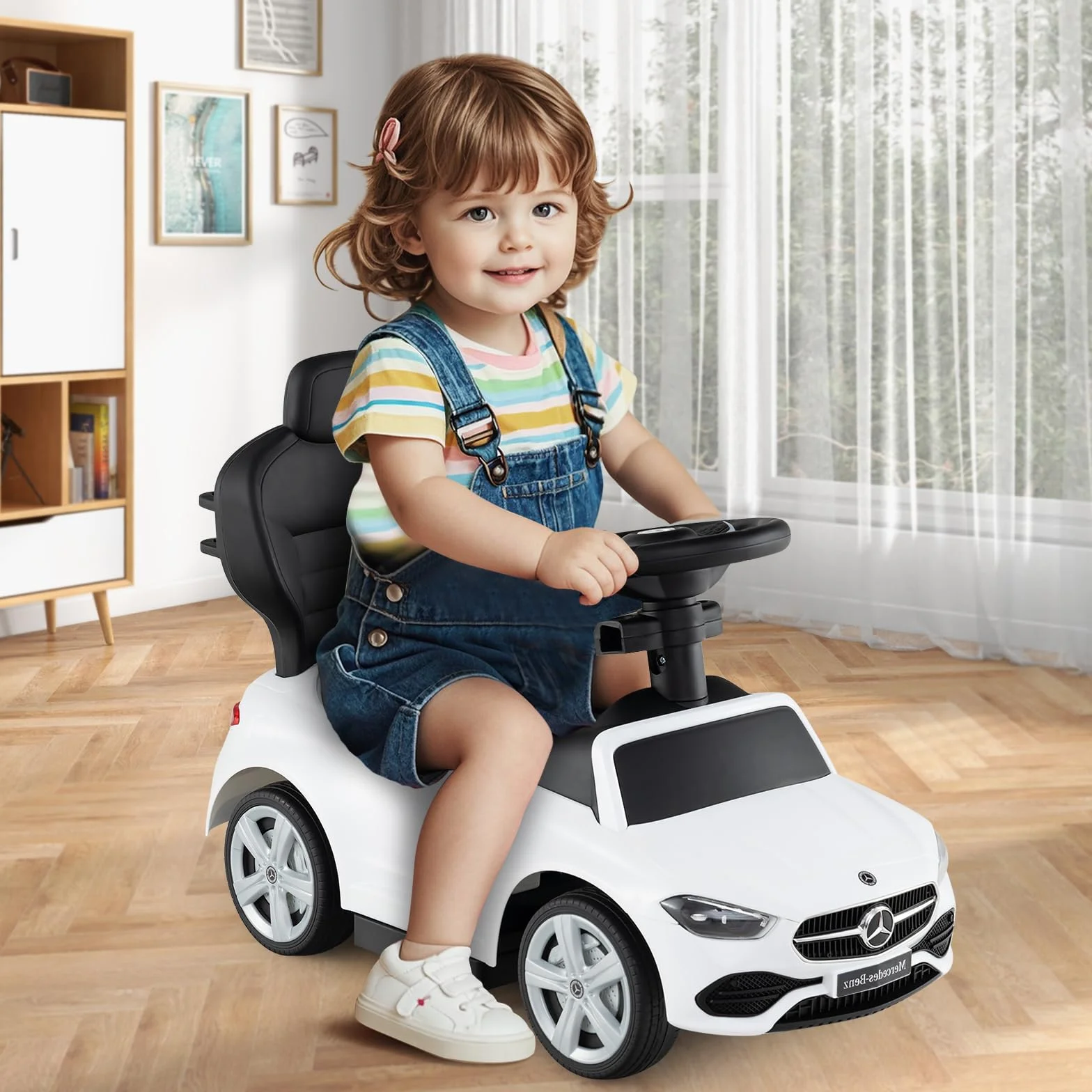 Mercedes-Benz Macchina Cavalcabile per Bambini 3 in 1, Capote Regolabile, 25 KG, 1-3 Anni (Bianco)