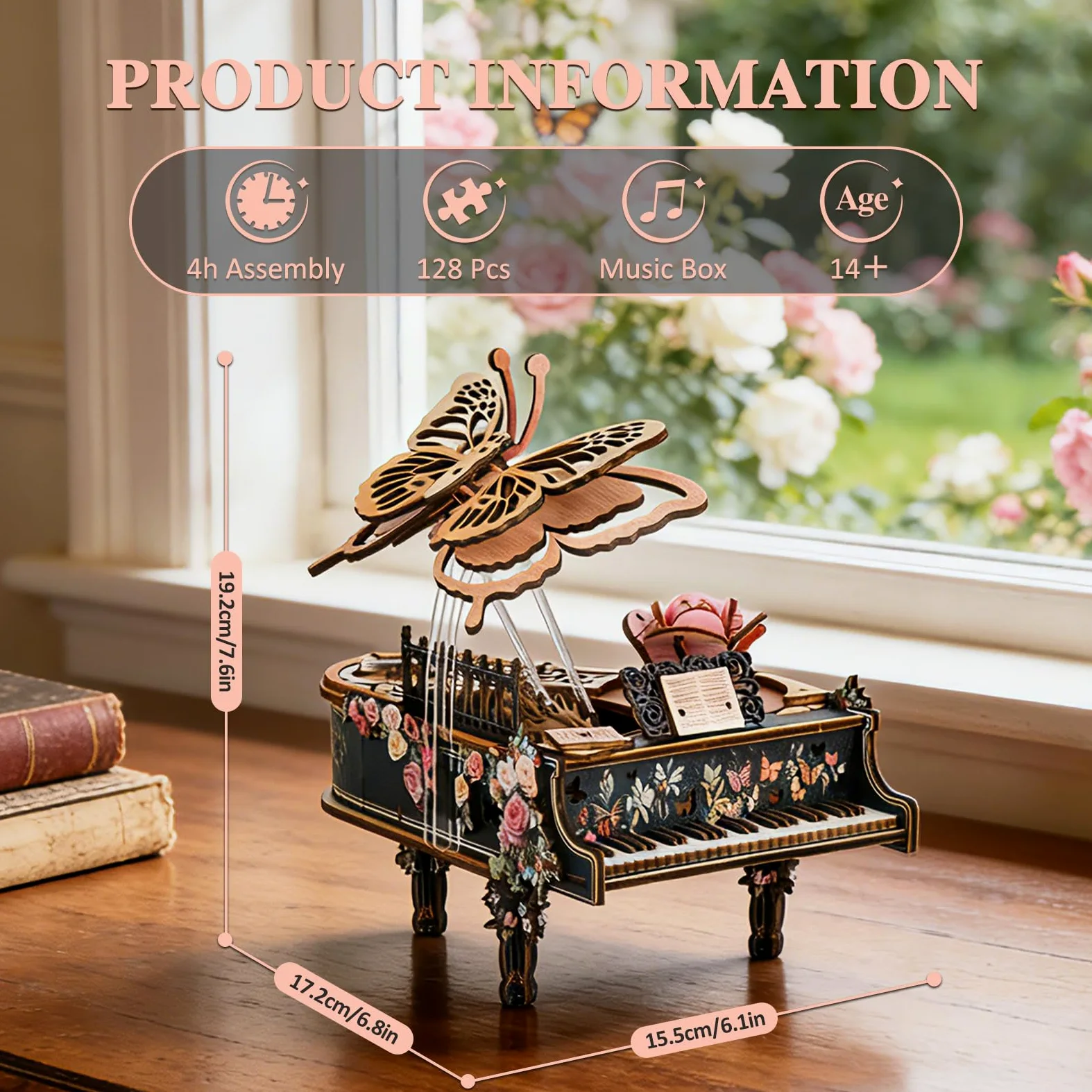 Puzzle 3D in legno per adulti, farfalle e fiori, meccanismo puzzle 3D, kit di modellismo per adulti, regalo creativo per donne e uomini