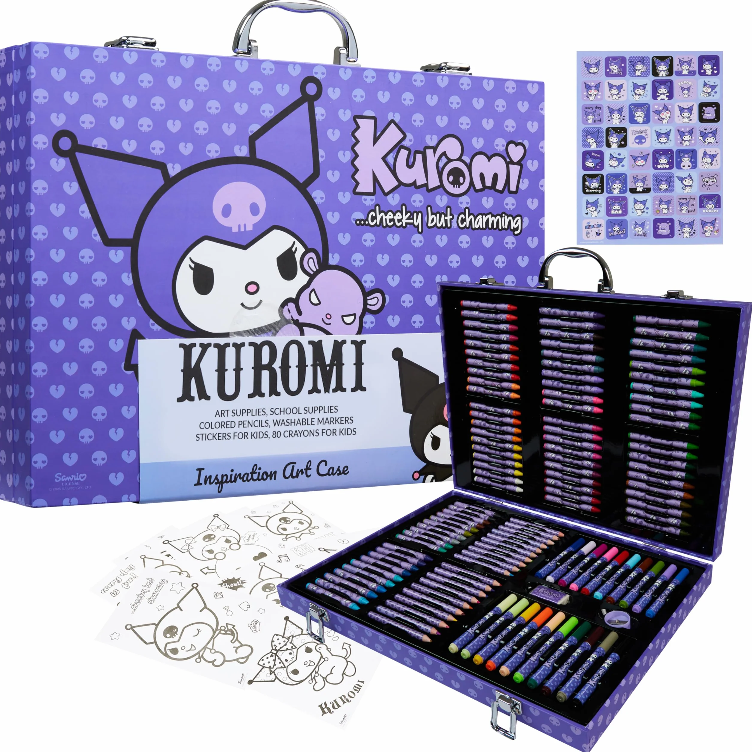 Sanrio Hello Kitty Kuromi Zestaw Rysunkowy dla Dzieci, Kolorowanki Anime w Etui Podróżnym, Prezent Kawaii dla Dziewczynki (Viola Kuromi)