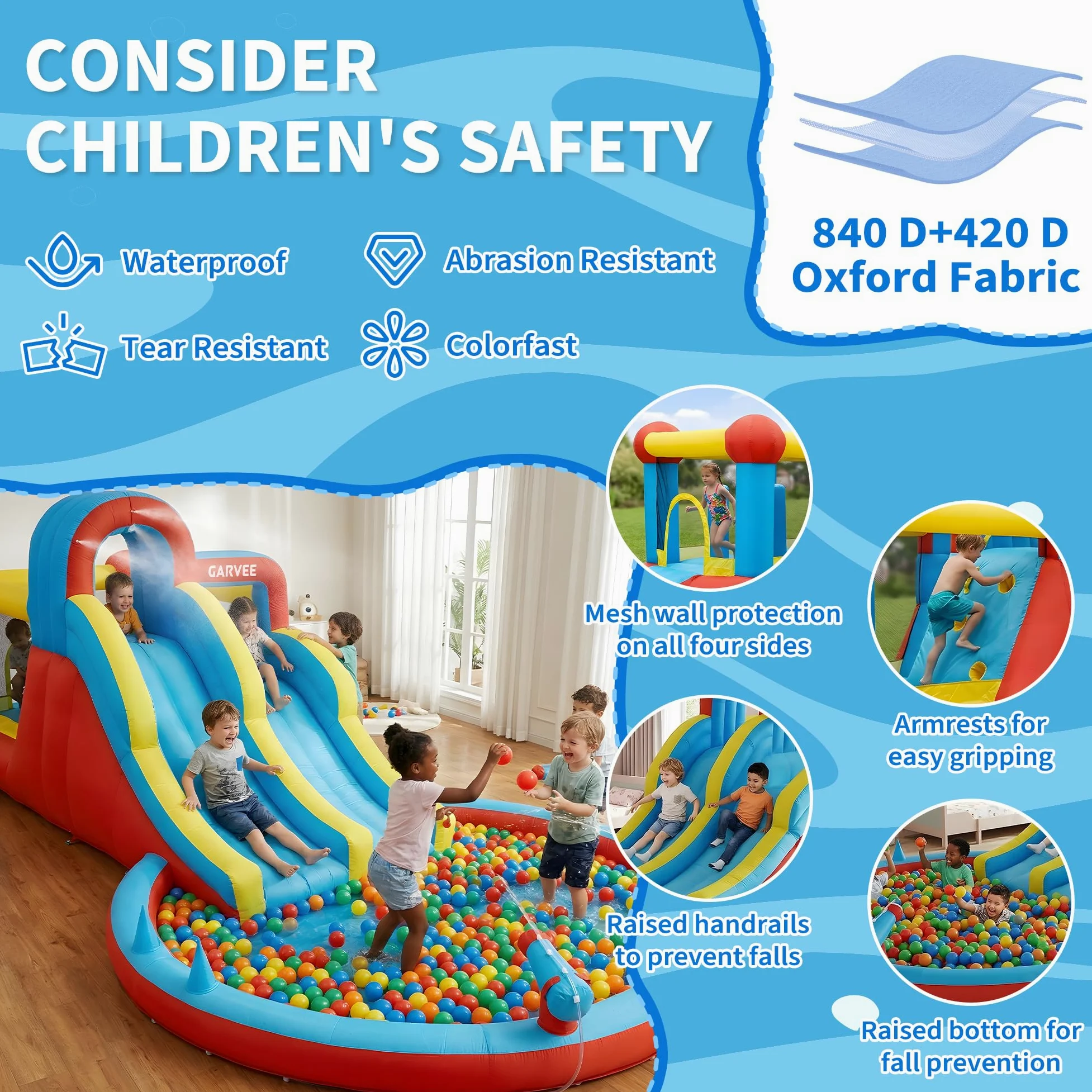 Castello Gonfiabile XXL 8-in-1 per Bambini – Doppio Scivolo d’Acqua, Piscina Grandezza, Arrampicata, Cannoni e Giochi ad Anello, Blower 550W, Oxford Resistente, Interni/Esterni – 26001