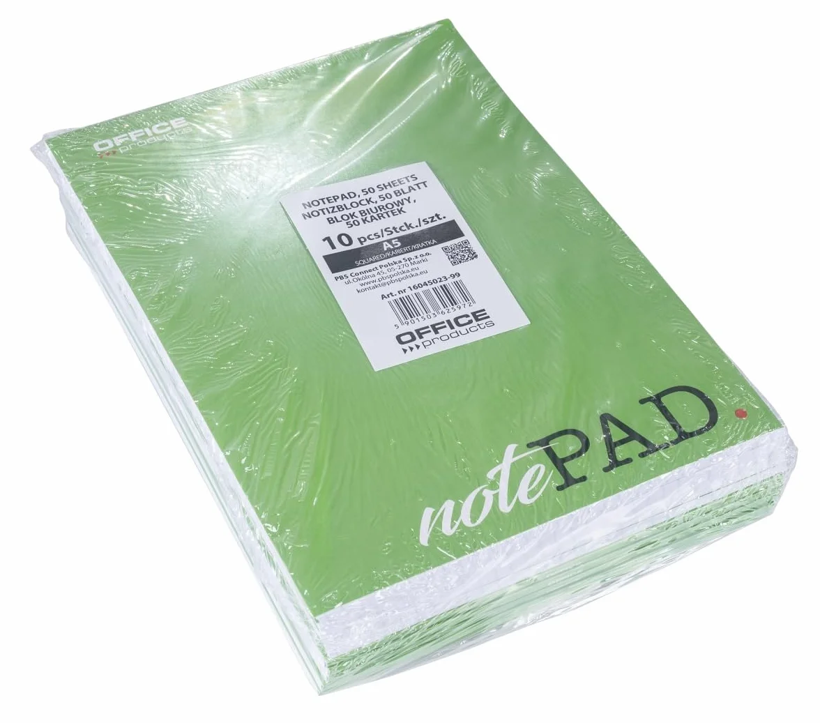 OFFICER PRODUCTS Blocco note A5 quadretti 10 pezzi 50 fogli 100 pagine scuola ufficio incollato