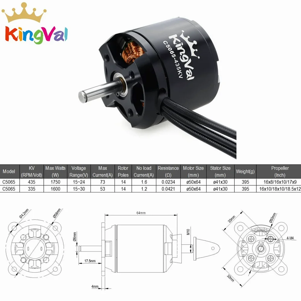 KingVal Motore brushless di ricambio 5065 435KV con kit di viti di montaggio compatibile con RC ad ala fissa multicopter elicottero Airpalne