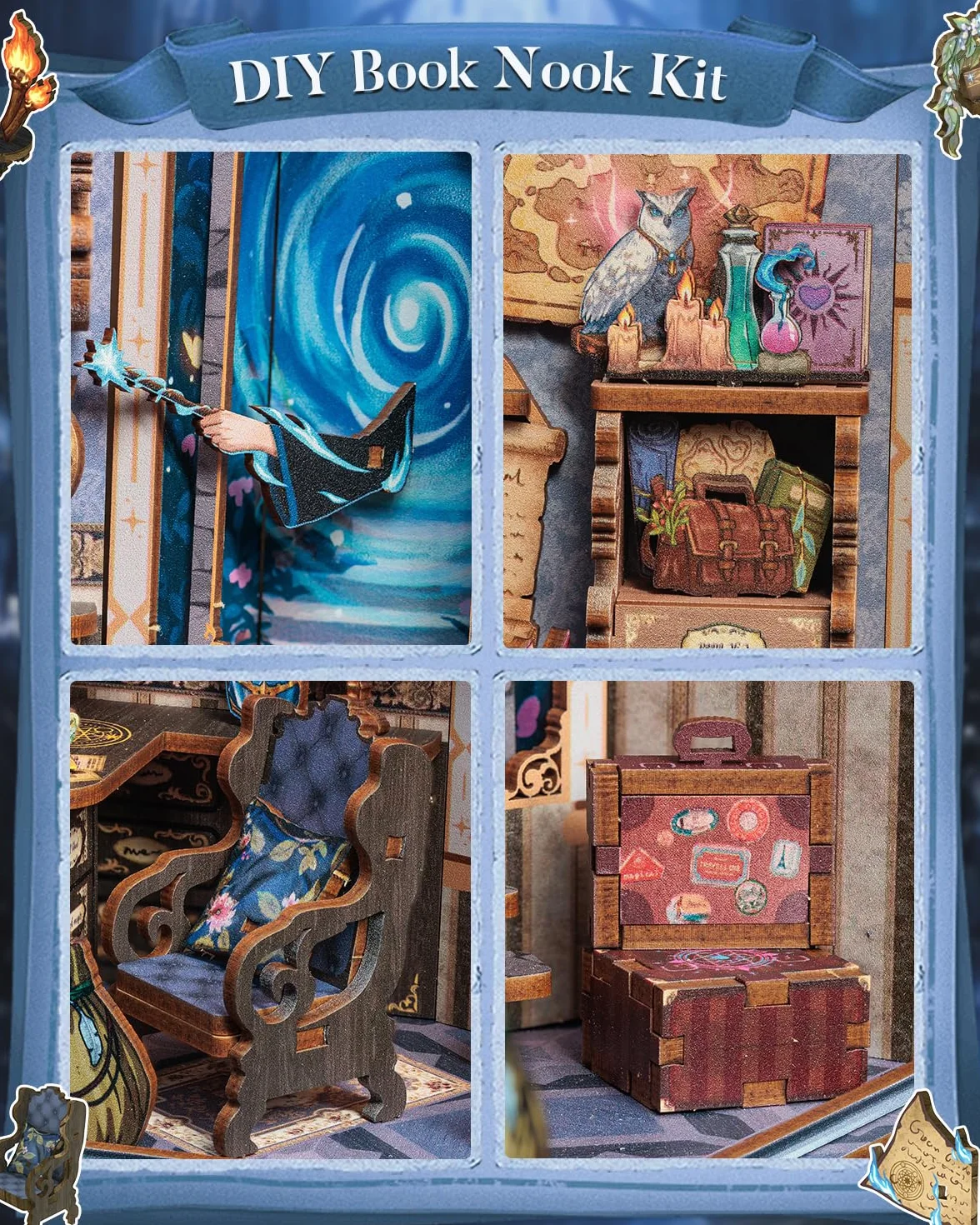 CUTEBEE Kit Book Nook – Fantasia Casa Prefabbricata Di legno DIY, Libreria in Miniatura 3D per Adulti, Regalo per Amanti dei Libri, Decorazione per la Casa e Kit Fai-da-Te (Soul Travel Agency)
