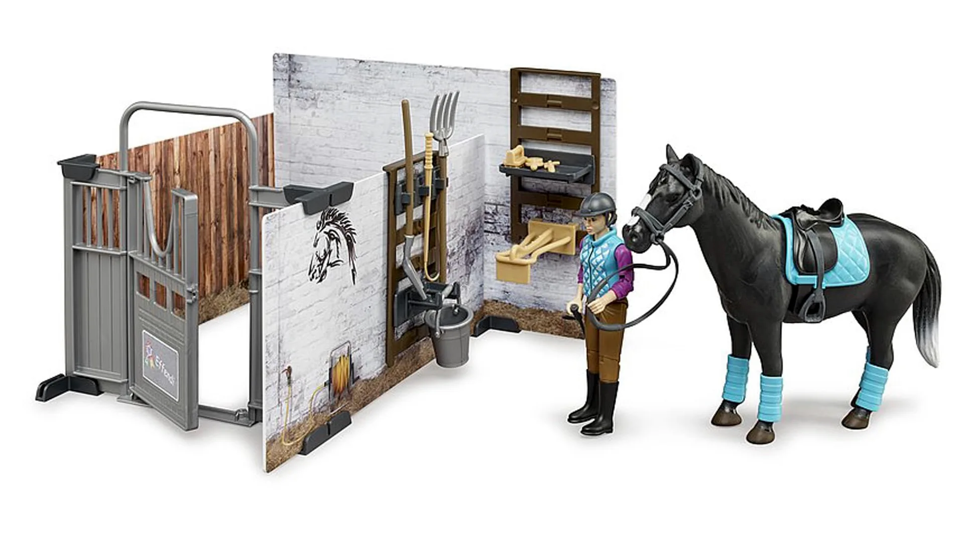 bruder 62506 - scuderia per cavalli bworld con cavallo e cavaliere, fattoria di cavalli, animali, fattoria, fattoria equestre