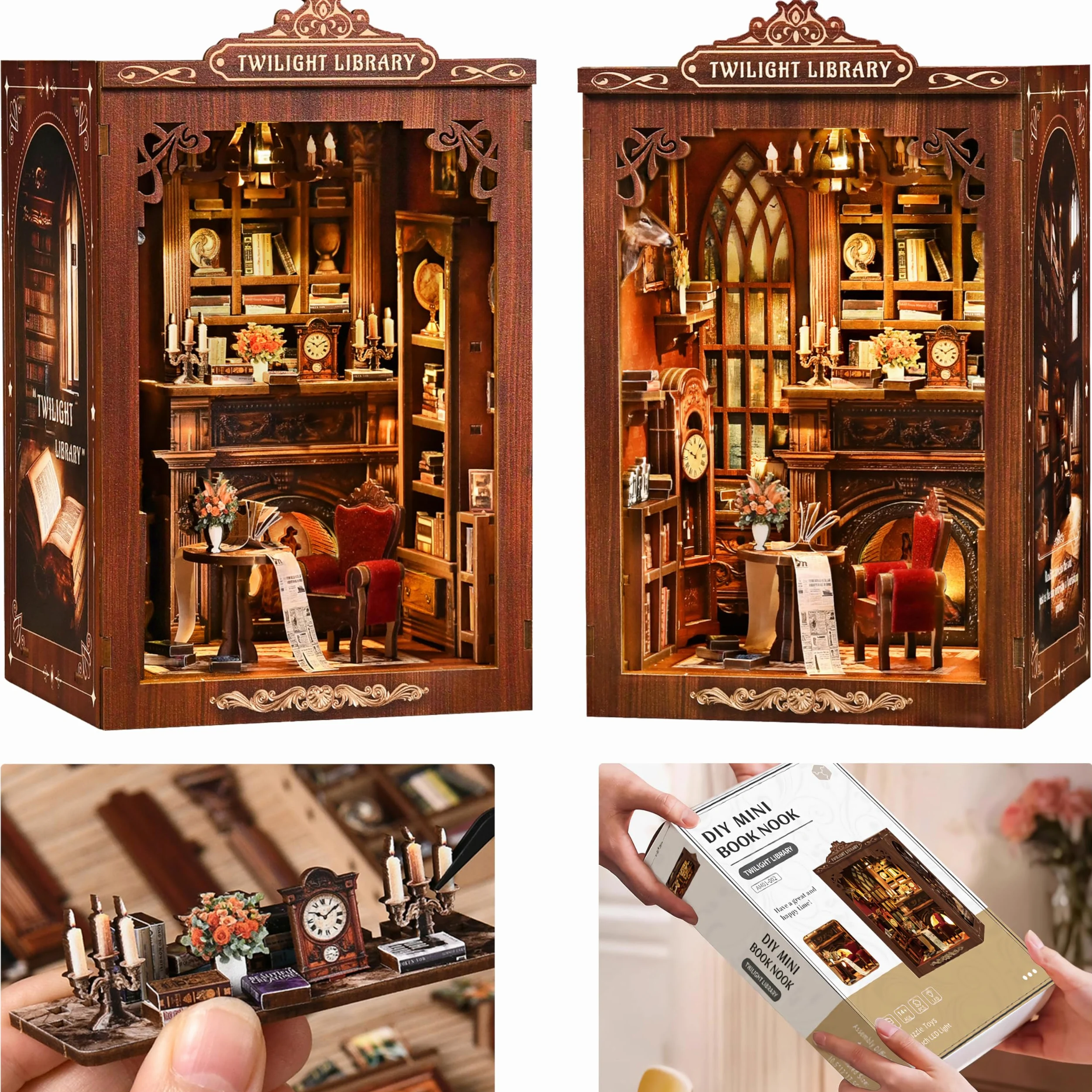 ISSEVE Kit per angolo del libro, kit fai da te in miniatura per adulti e principianti, mini kit per casa delle bambole, decorazione per libreria, puzzle in legno 3D per regali artigianali (biblioteca