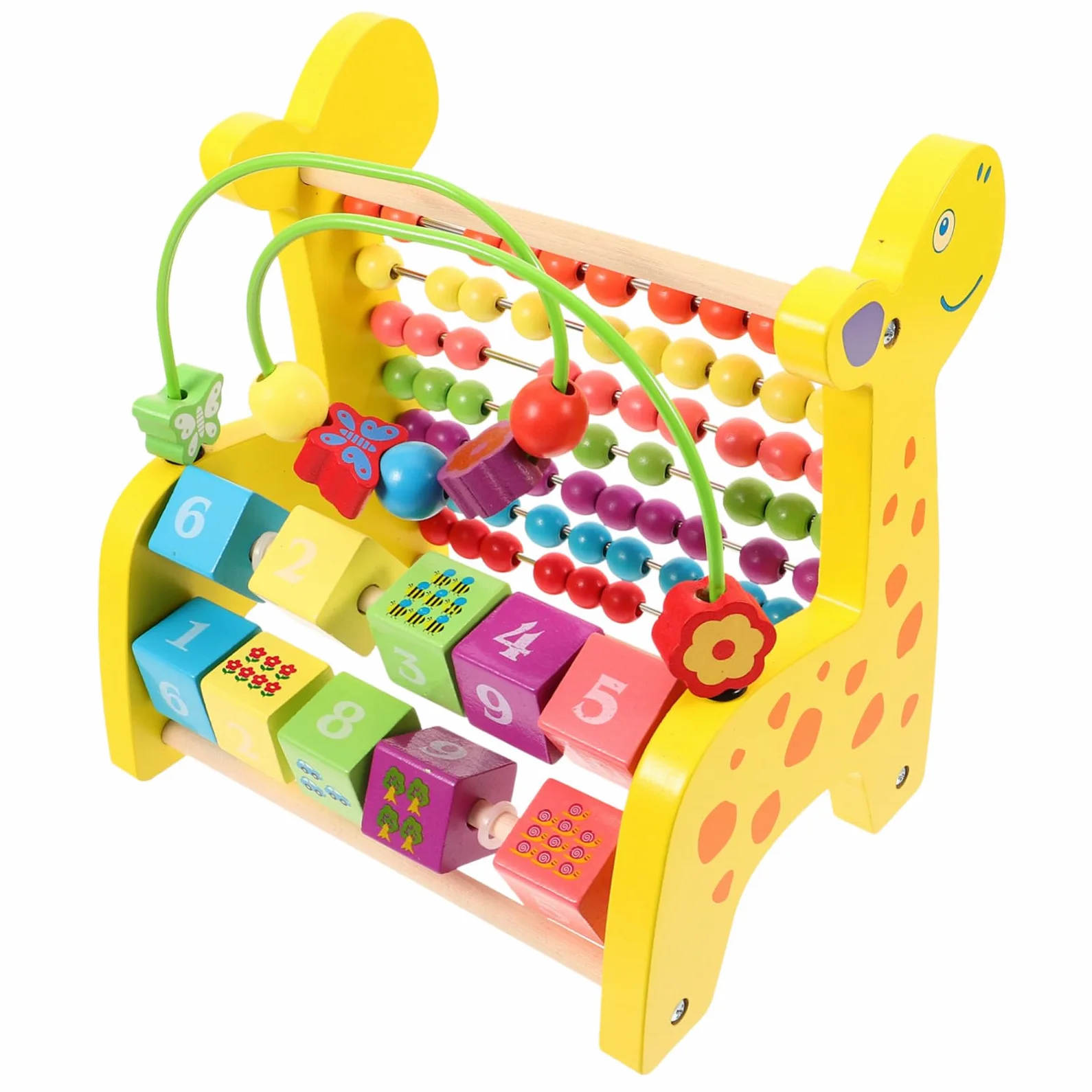 BESTonZON Abaco Giocattolo Giraffa in Legno per Ragazzo Ragazza, 1 Pz | Strumento Didattico per Contare, Riconoscimento di Numeri, Figure e Colori, per Ragazzo Ragazza