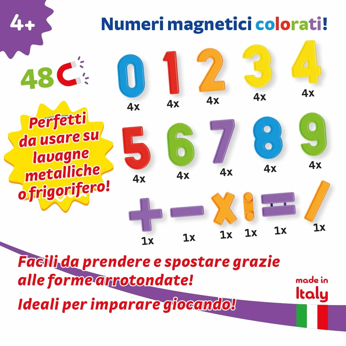 Quercetti 123 Magnetic Ricambi Numeri, Ideale con Lavagna Magnetica per Bambini, 48 Numeri Magnetici Colorati, Giochi Educativi 4 Anni, Regalo Bambina 5 Anni, Giochi Bambini 4 Anni Made in Italy