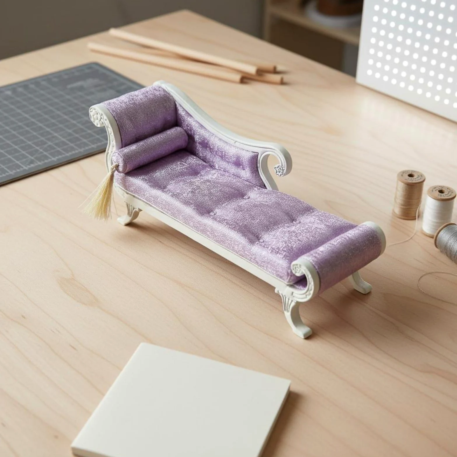 Mini Divano Casa Delle Bambole Divanetto Sedia Antica in Legno Lavorato E Stoffa Ricamata con Profilo da Daybed Adatto per Collezionismo Diorami Miniatura 1 12, color to 3