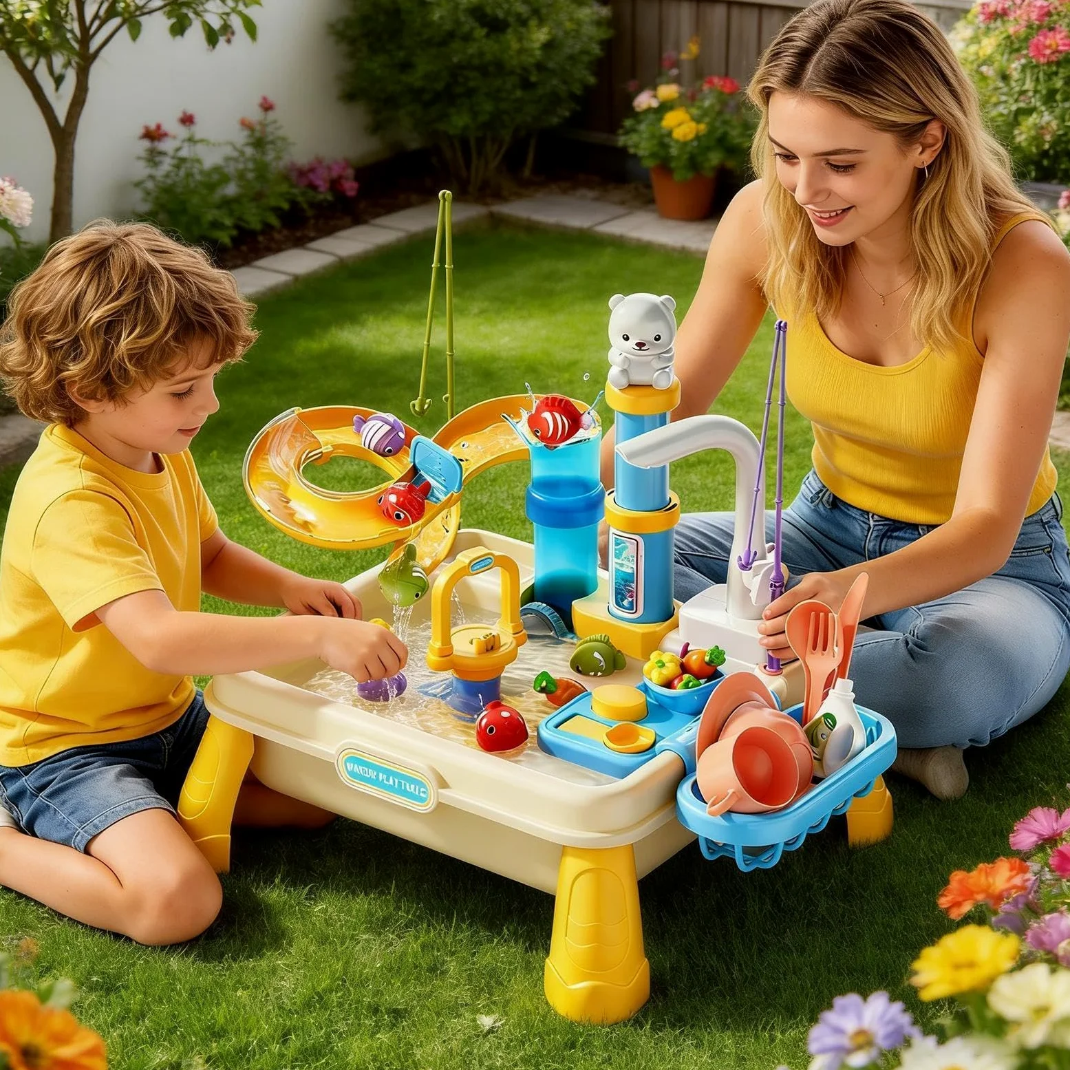 Tavolo 'Acqua Sensoriale da Esterno con Pompa Integrata | Tavolo Acqua per Attività per Bambini 4-8 Anni Cameretta Giardino