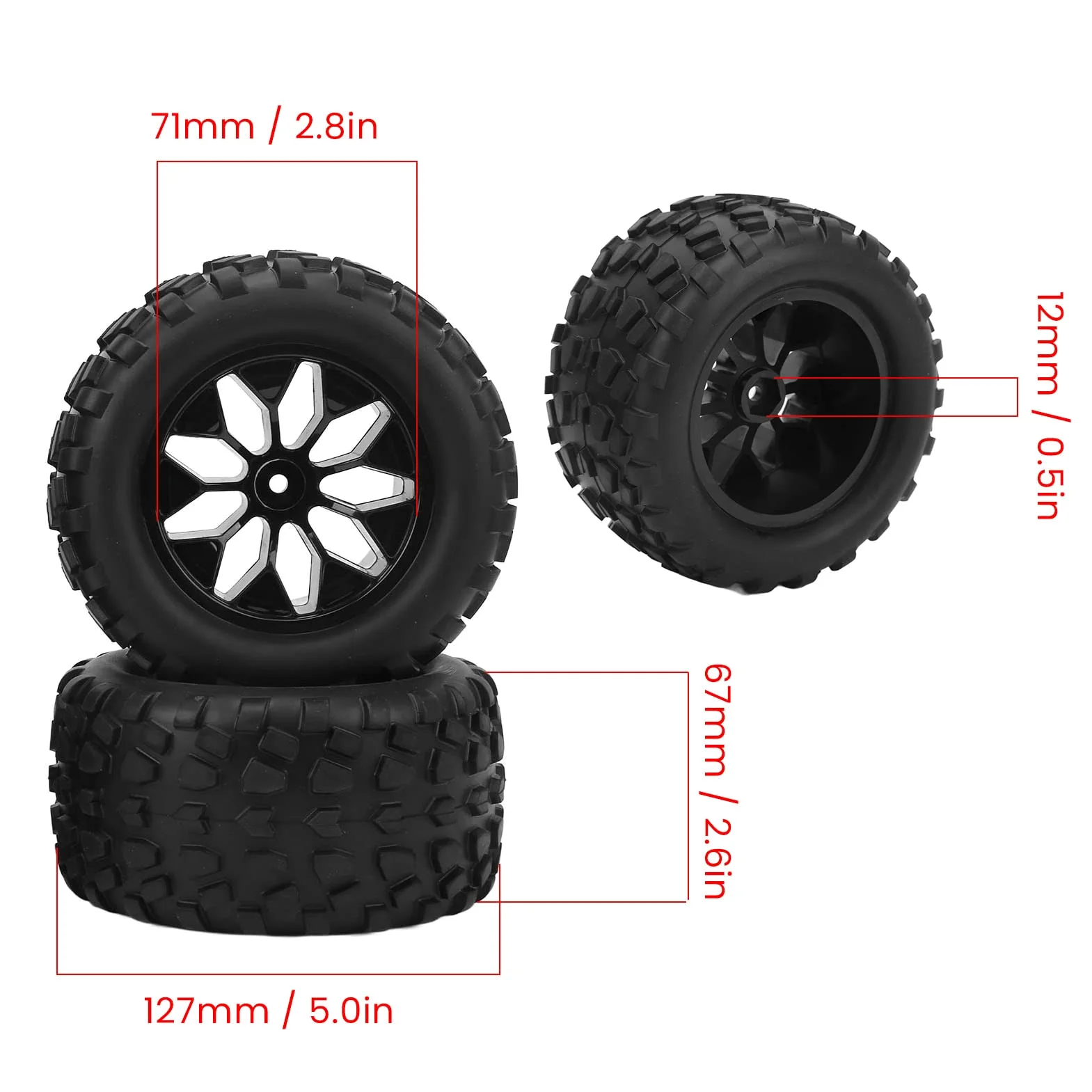 Pneumatici Per Camion RC, Ruote E Pneumatici RC, Ruote Per Auto Per Camion, 4 Pezzi Pneumatici E Ruote RC Pneumatici Per Auto RC Pneumatici in Gomma di Ricambio Preincollati Per Camion RC 1/10