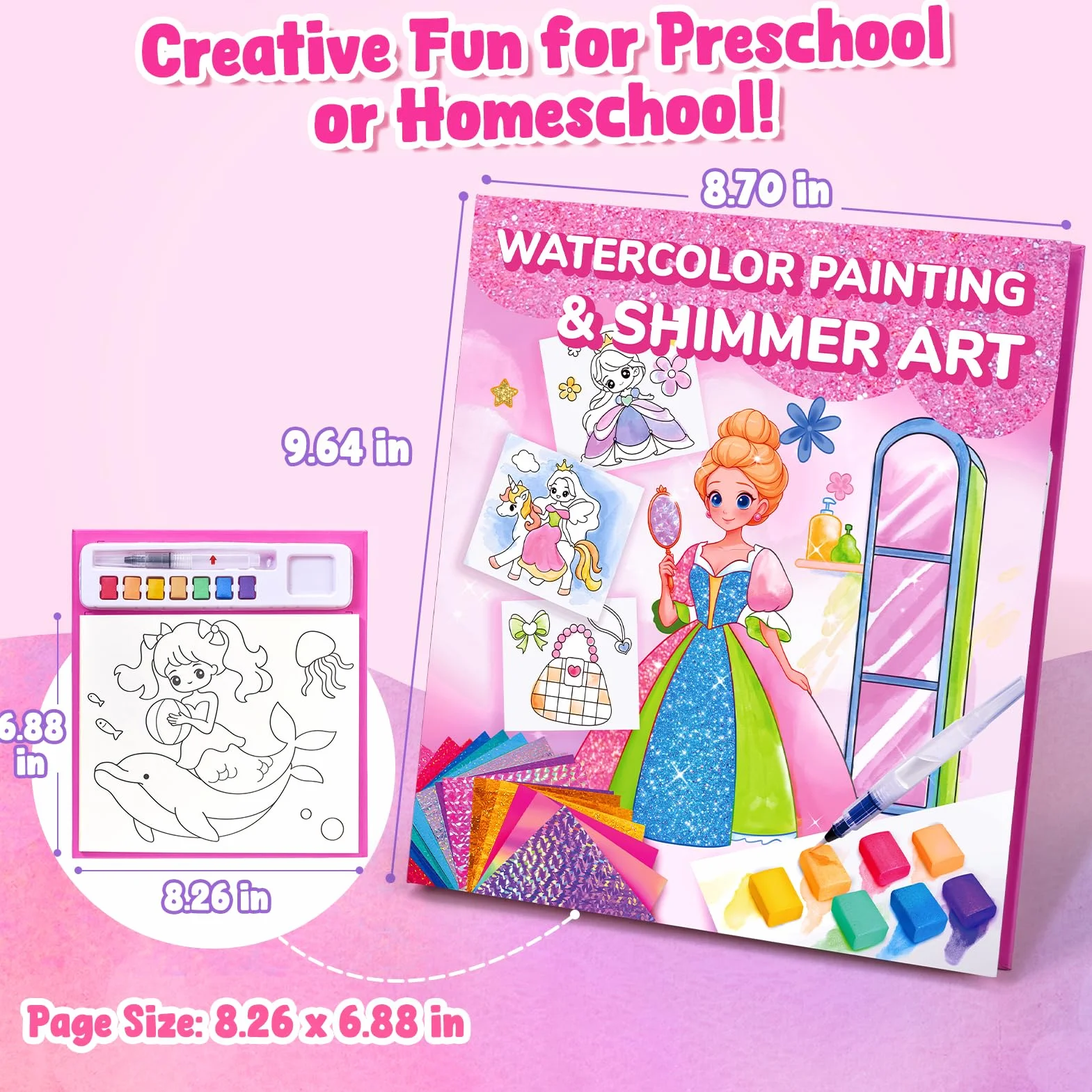 JoyCat Libri da colorare con acqua, Attività artistiche e creative, Arte senza disordine Principessa per bambini 4-8 anni, Kit e forniture creative, Attività fai-da-te, Regali per ragazze e ragazzi