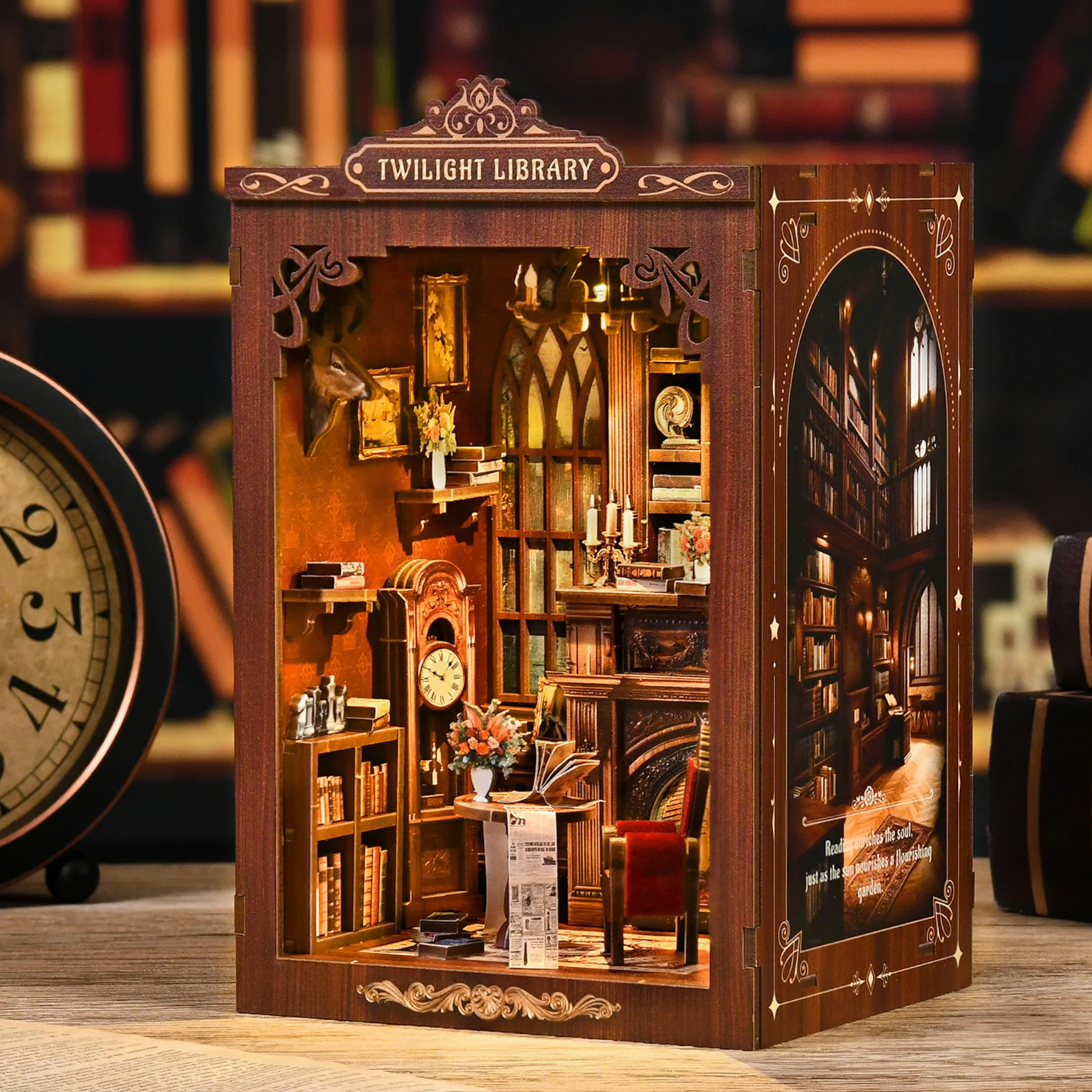 ISSEVE Kit per angolo del libro, kit fai da te in miniatura per adulti e principianti, mini kit per casa delle bambole, decorazione per libreria, puzzle in legno 3D per regali artigianali (biblioteca