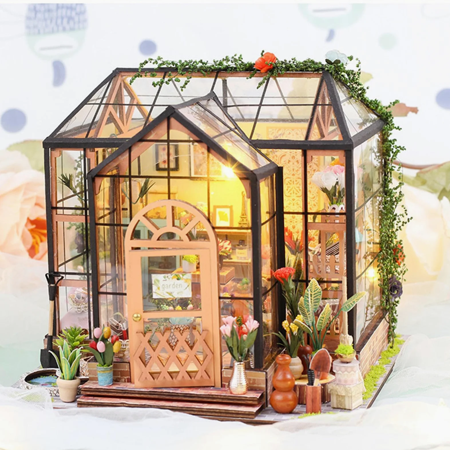 Kit Casa delle Bambole in Miniatura da Costruire Set Decorazione | 3D Serra Kit Per Adulti Natale Halloween Scaffale Camera Miniatura Display Artigianato
