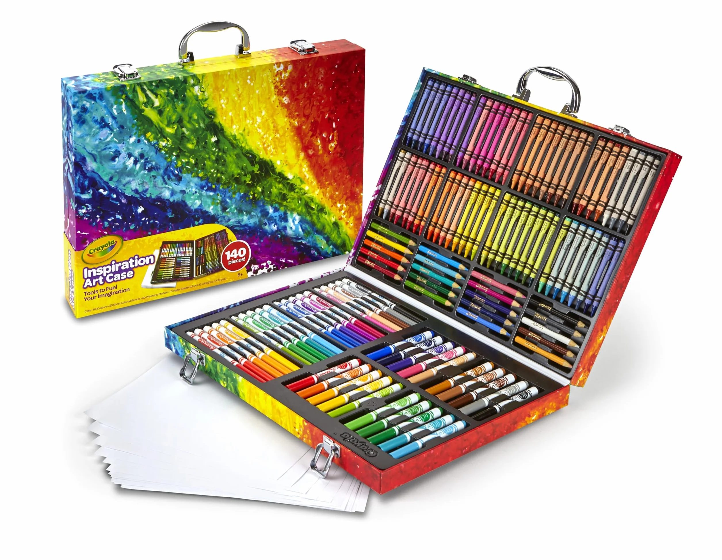 CRAYOLA Valigetta Colori Arcobaleno 140 Pezzi Kit Creativo Pennarelli Matite Colorate Pastelli a cera 5-10 Anni