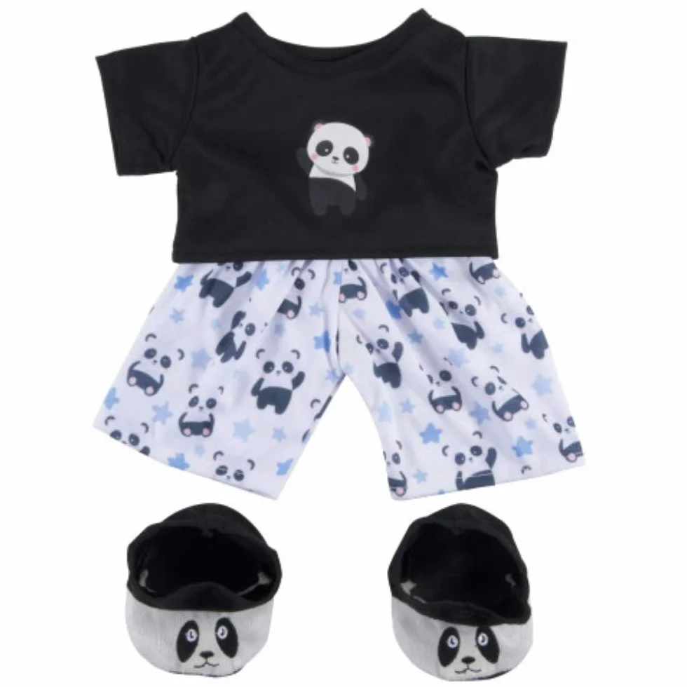 Pigiama panda con ciabattine - 40 cm - vestiti orsacchiotto - orsacchiotto non incluso.