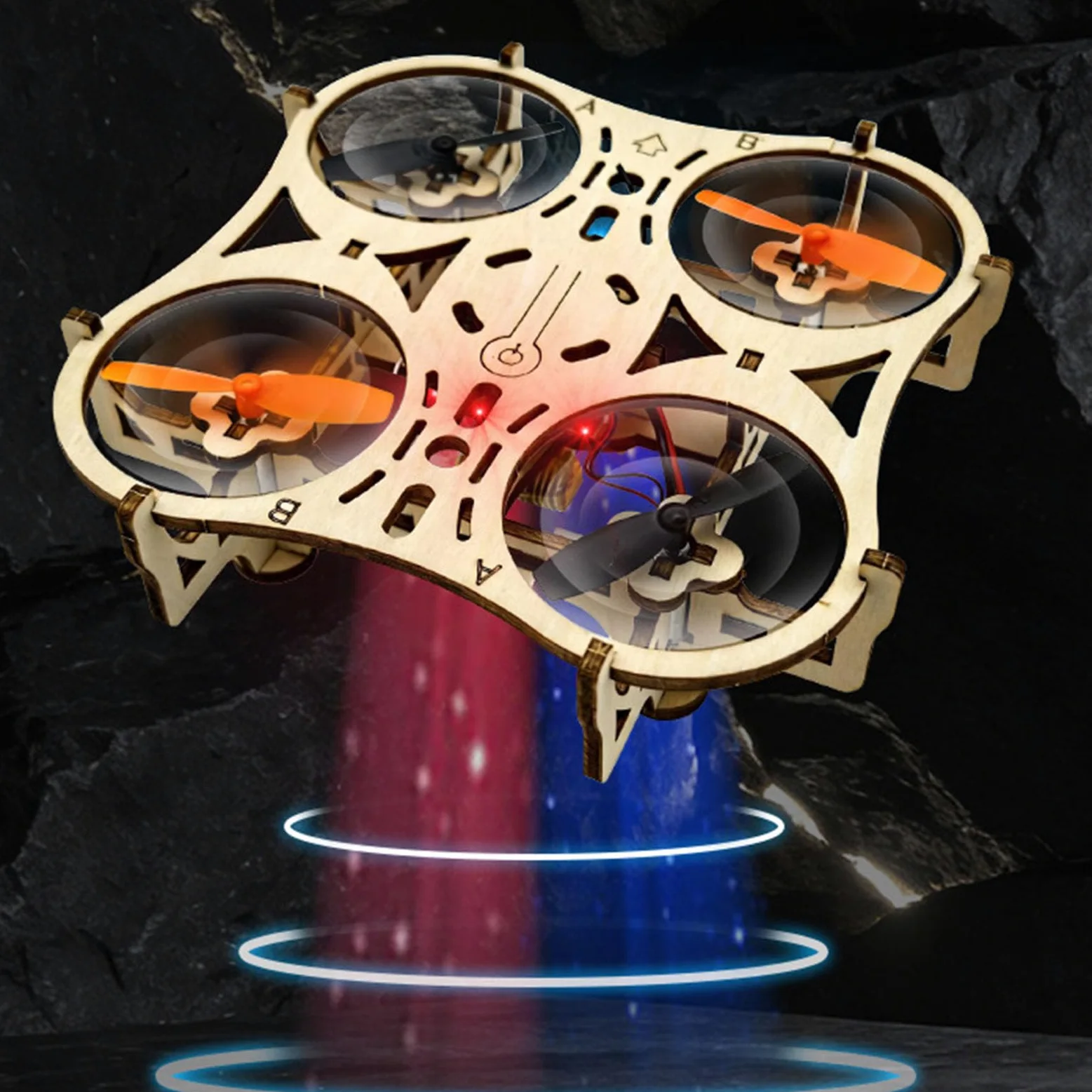 Kit di Assemblaggio Drone in Legno Fai-da-te, Modello di Costruzione 3D Creativo, Mini Quadricottero RC, Kit di Scienze Educative per Adolescenti e Adulti