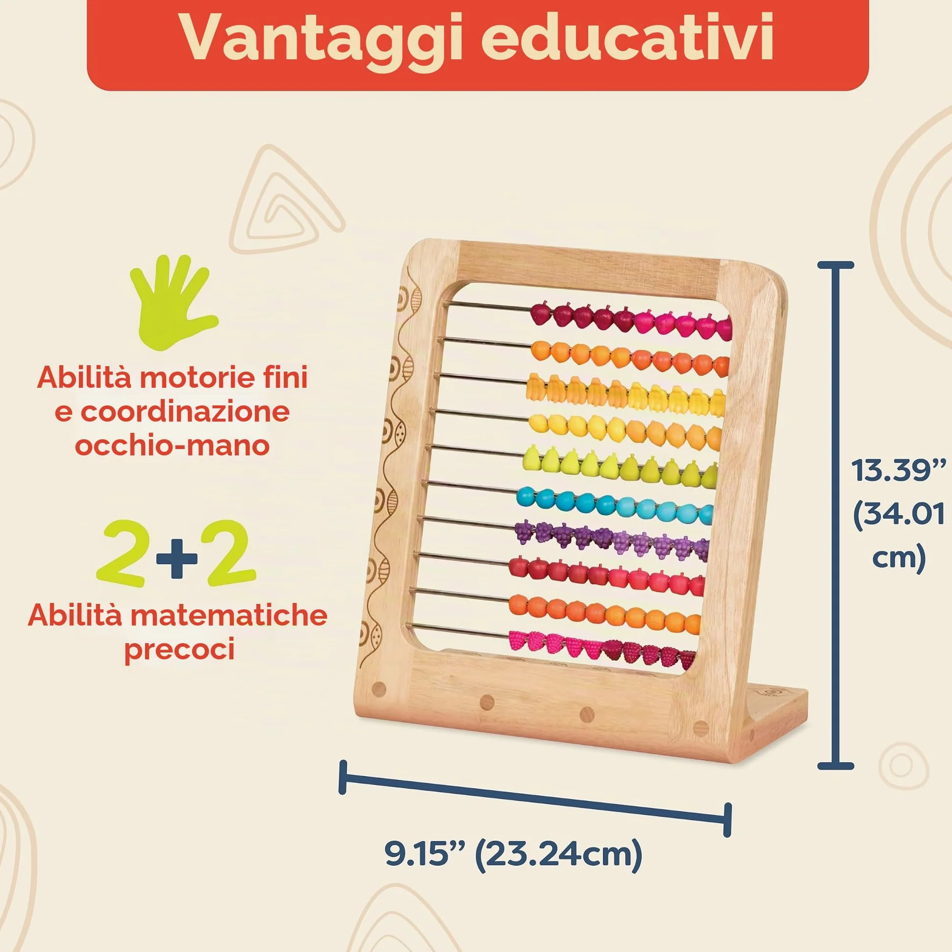 B. toys Abaco di Legno Two-TY Fruity!, 100 Perline di Frutta, Classico