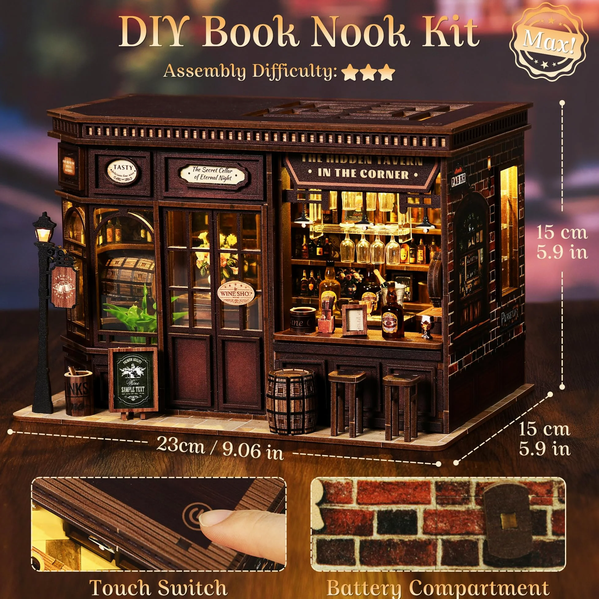 MAKEASY Book Nook Kit - Kit Casa in Miniatura Fai-da-Te per Adulti e Adolescenti, Puzzle 3D in Legno Inserto Decorativo per Libreria, Kit Modellino Tiny House Booknook, Regali Creativi per Famiglia e