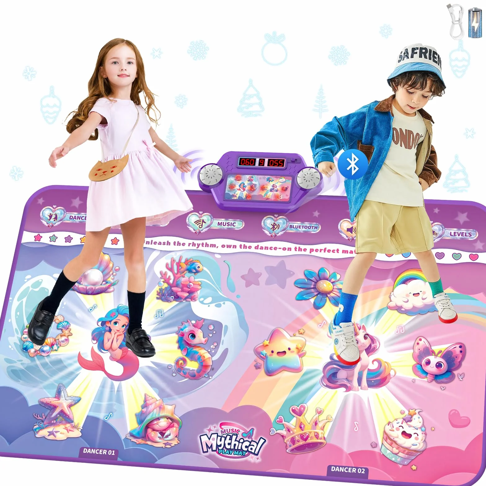 Tappetino da ballo per bambini extra large ricaricabile con 12 luci rosa