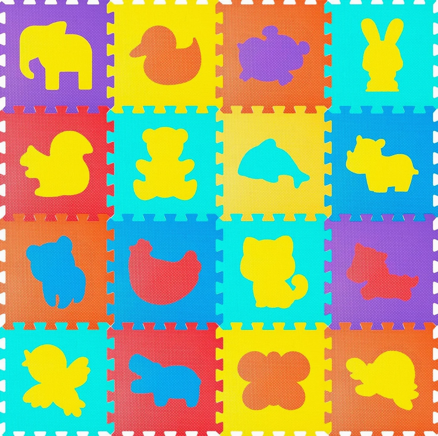 Tappeto puzzle per bambini, 120 x 120 cm, 16 pezzi in schiuma EVA, tappetino da gioco educativo con animali, antiscivolo e impermeabile, sicuro, non tossico per bambini da 10 mesi, per asilo e casa