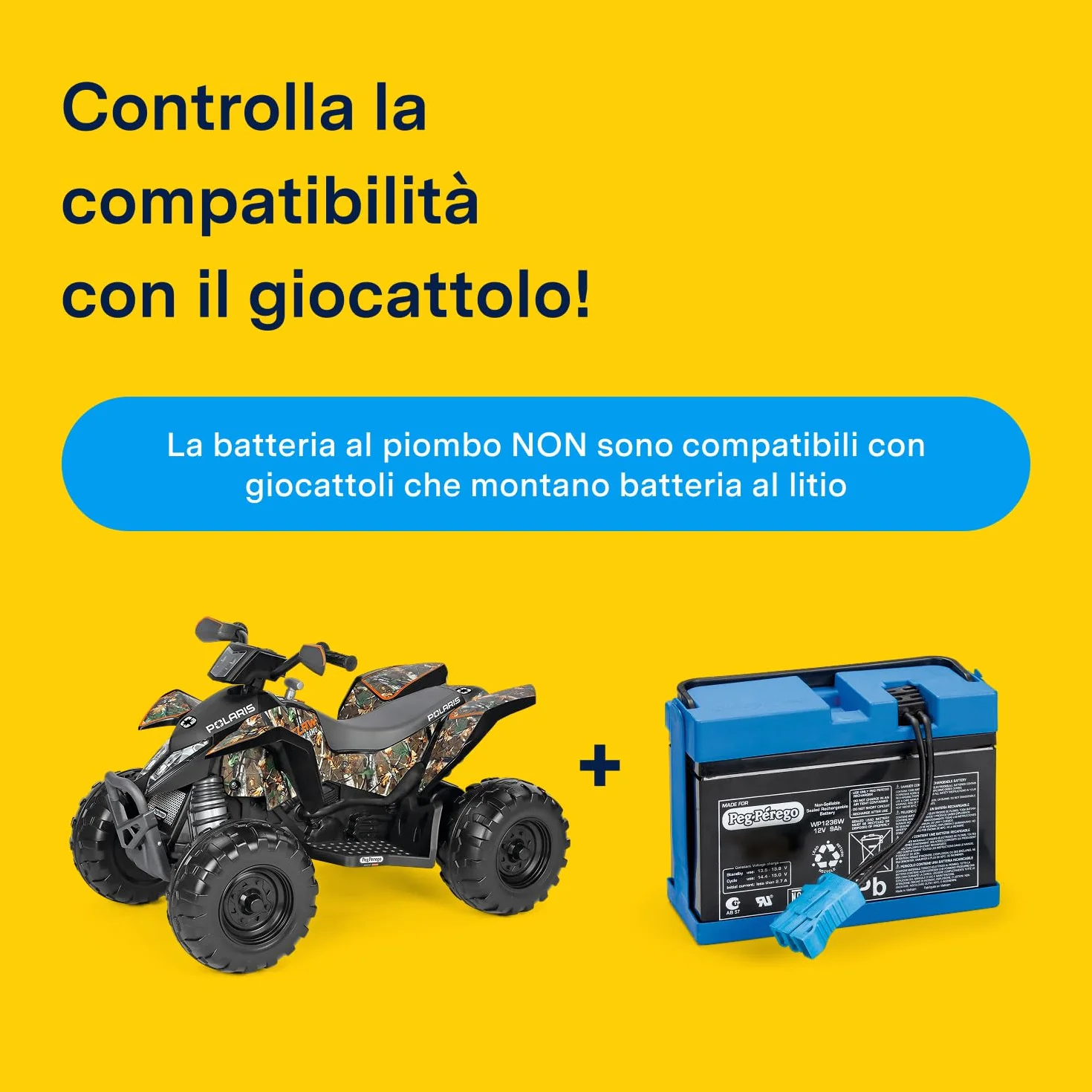 PEG Perego Batteria 12V 8Ah Ricaricabile Originale per Veicoli Elettrici