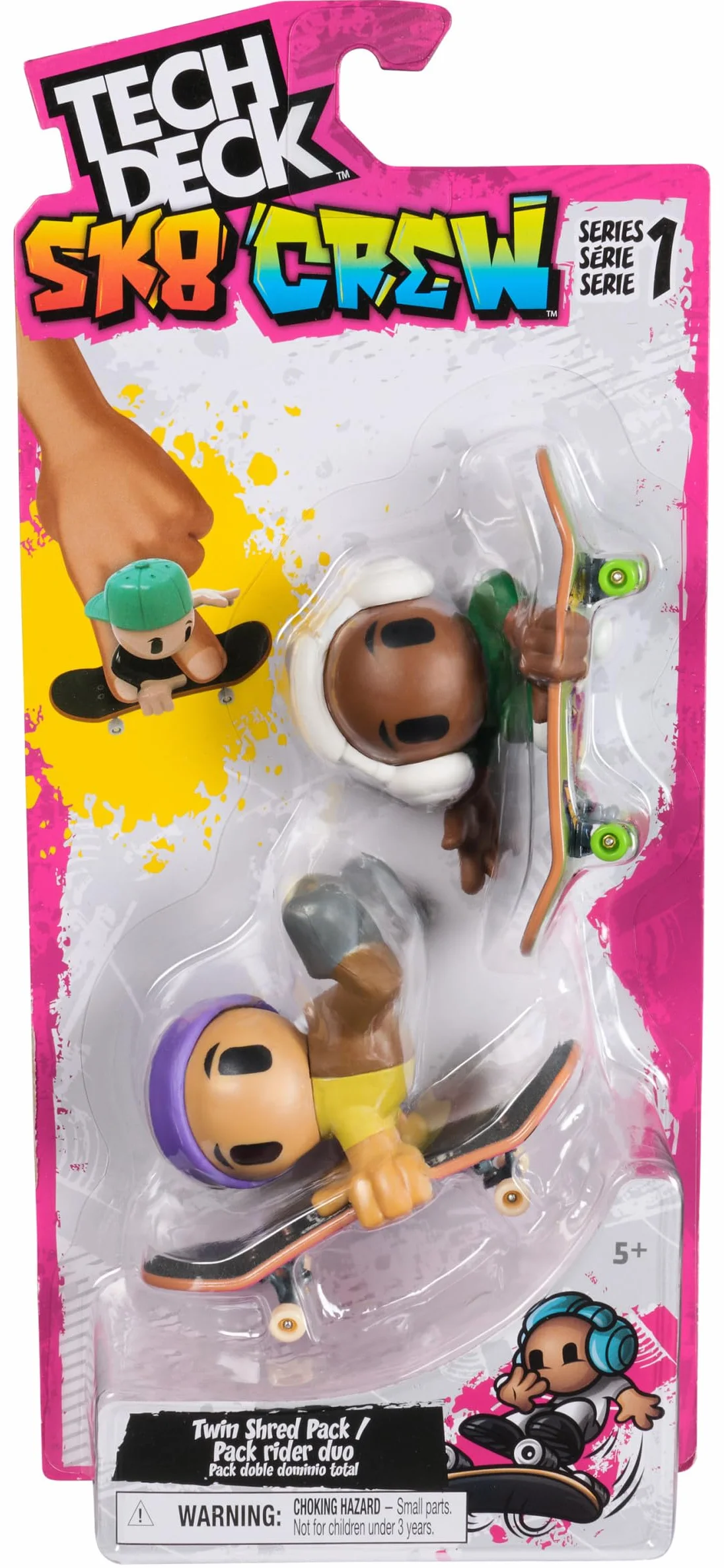 Tech Deck Sk8 Crew, confezione da 2 fingerboard con personaggi, mini skateboard da collezione personalizzabili, giocattoli per bambini da 5 anni in su (i modelli possono variare)