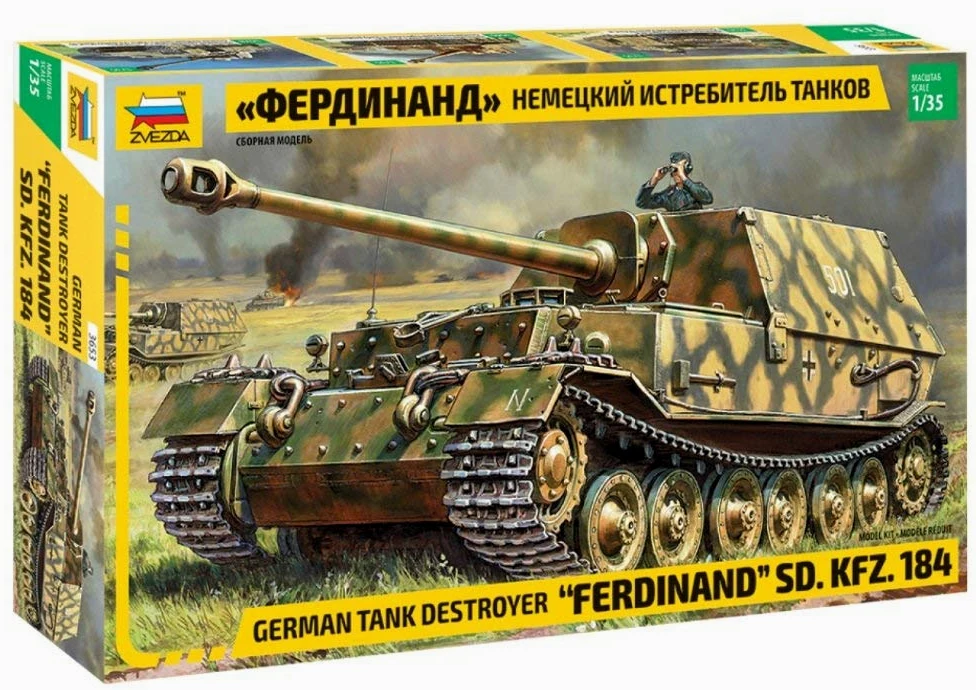 Zvezda 3653 500783653-1:35 SD. Kfz.184 Ferdinand Tiger, modellino di Costruzione, modellismo, Hobby, Fai da Te, in plastica, Non Verniciato.