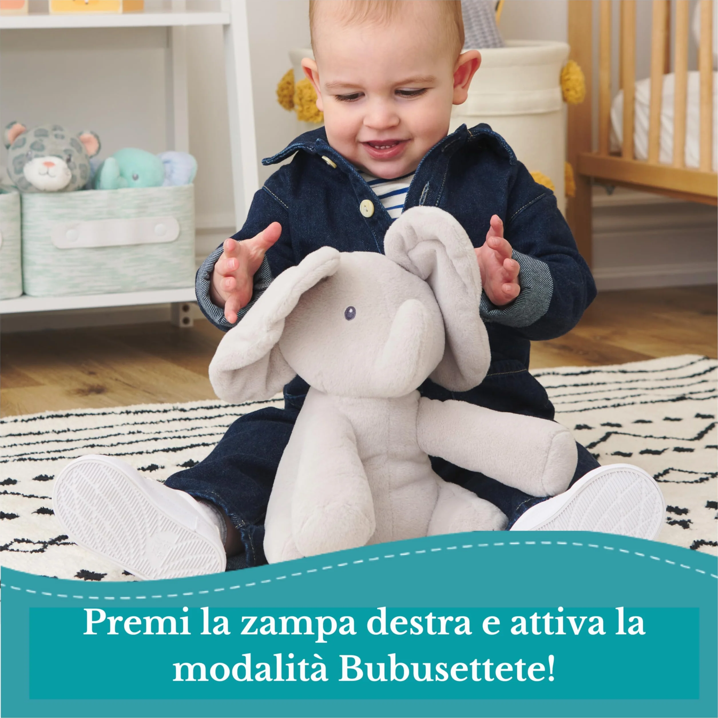 GUND Flappy Elefantino Peluche Interattivo, Canta e Parla in Italiano, Muove le Orecchie, Peluche di 30.5 cm, Peluche per Bambini, 10+ Mesi