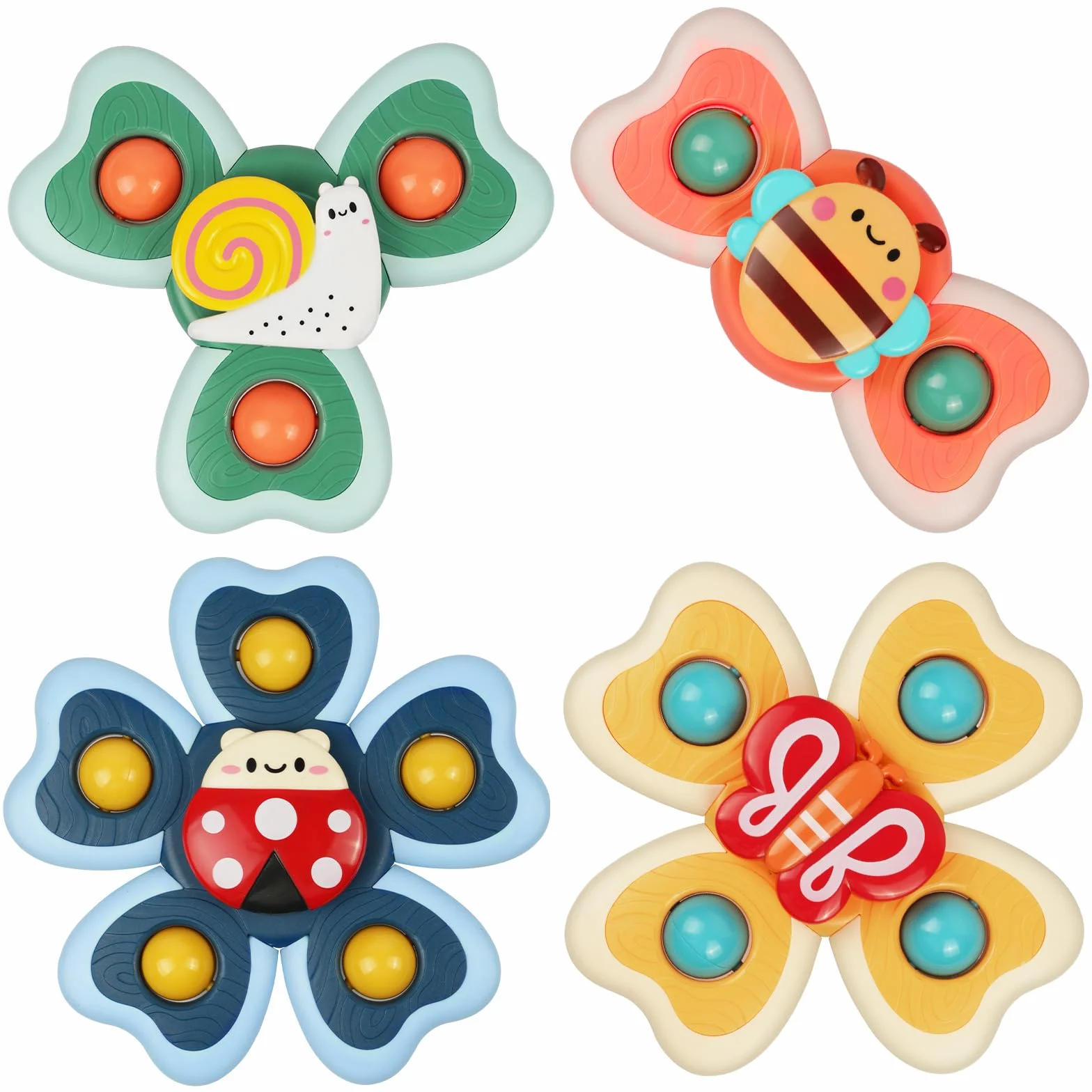 Vicloon Giocattolo a Ventosa per Bambini, 4pcs Giocattoli Sensoriali per Vasca da Bagno, Animali Colorati Spinning Top per Il Bagnetto per Bambini, Sollievo dall'Ansia Regali (Insetto)